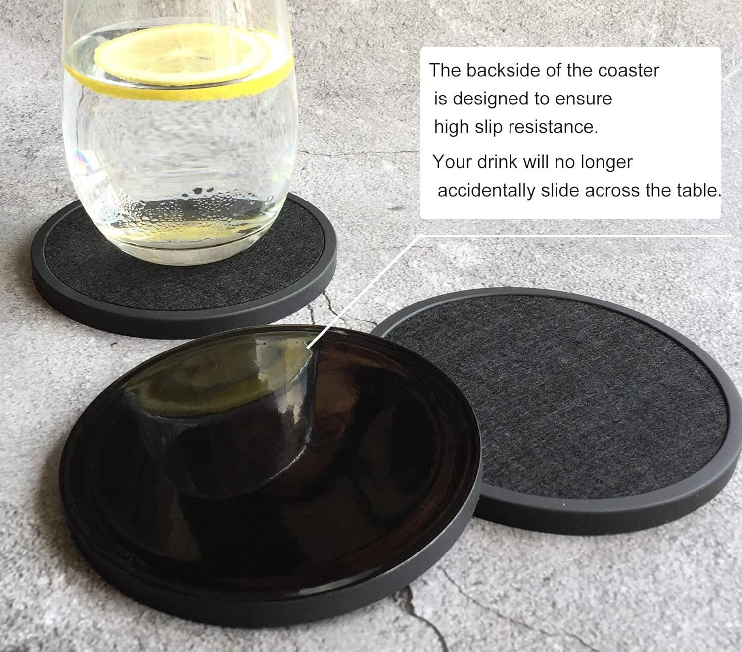 Holder / Soft Felt Insert / 4.3 Inch Coasters with 4.5 Inch Holder / Black