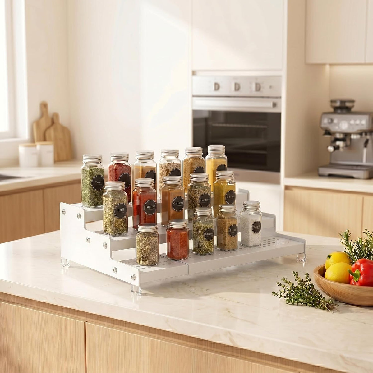 Expandable 3-Tier Spice Metal Shelf Rack, White, 2 Packs | Kitchen Cabinet and Pantry Organizer, Seasoning Storage