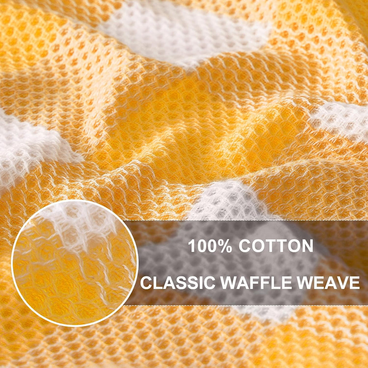 Homaxy Kitchen Towels and Dishcloths Set, Set of 16, White & Golden Yellow | Bulk Cotton Waffle Weave Check Plaid