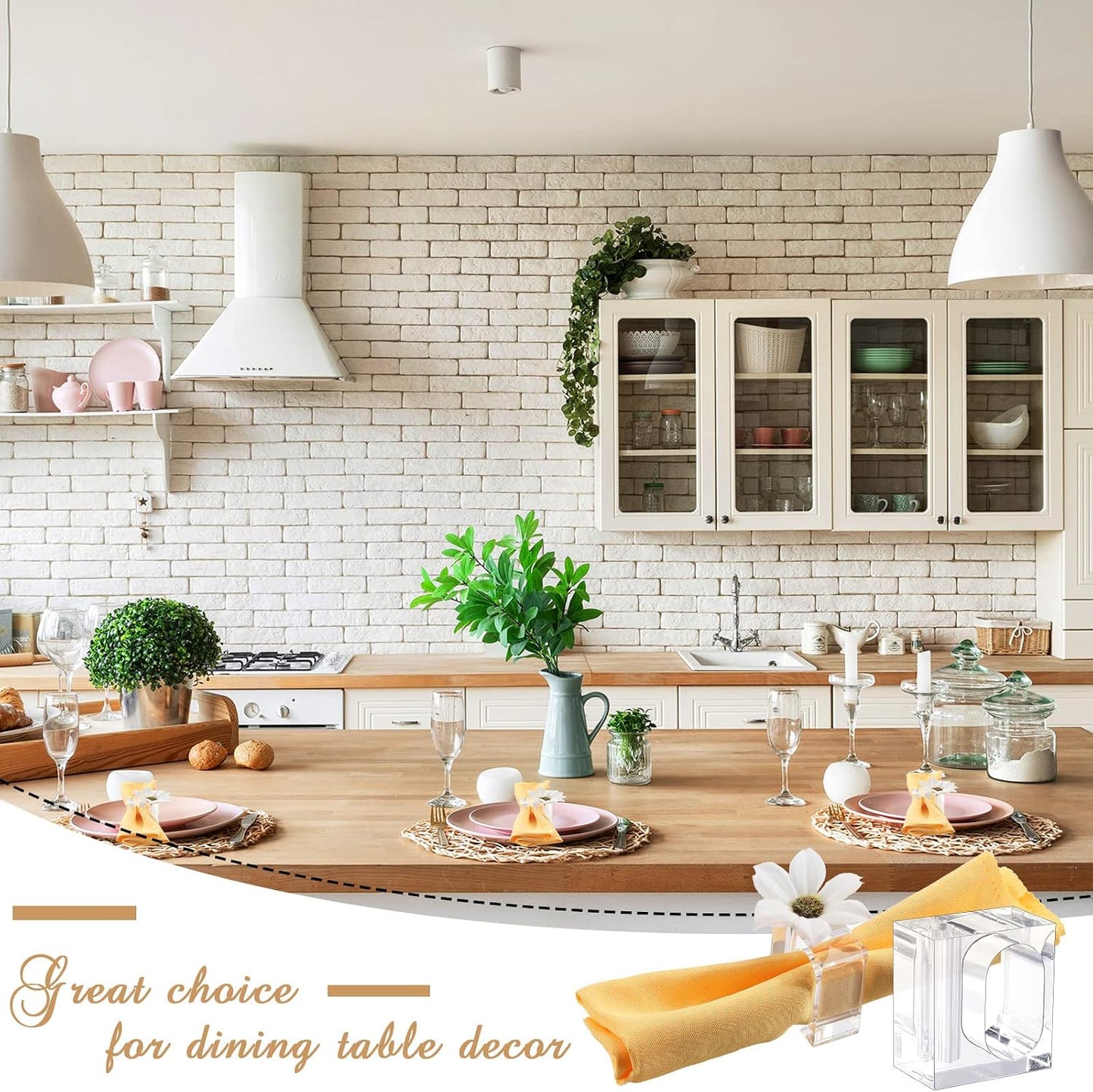 12 Pcs Acrylic Napkin Rings Clear Napkin Holder Bulk | Square Flower Bud Vase Combo for Wedding, Birthday Banquet Table