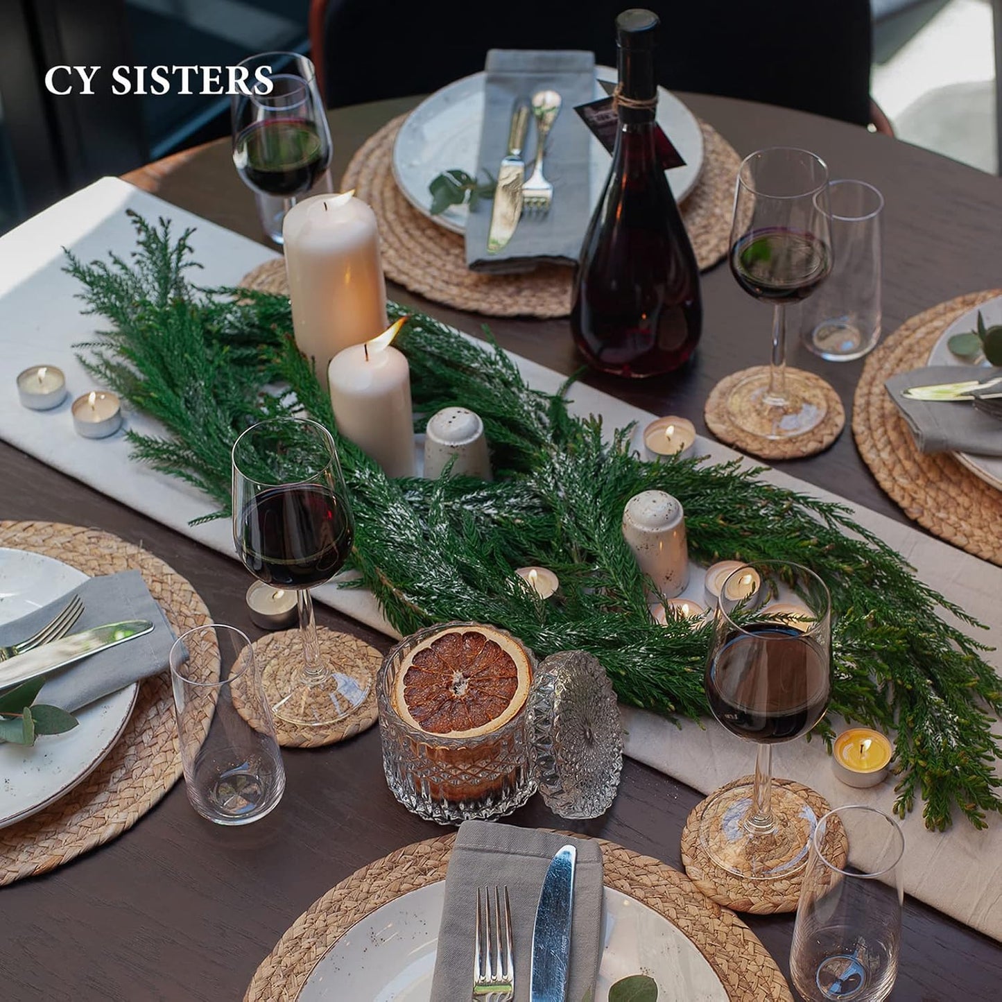 Round Placemats Set of 8 Natural Woven Rattan Placemats, Braided Boho Farmhouse Place Mats Heat Resistant Dining Table