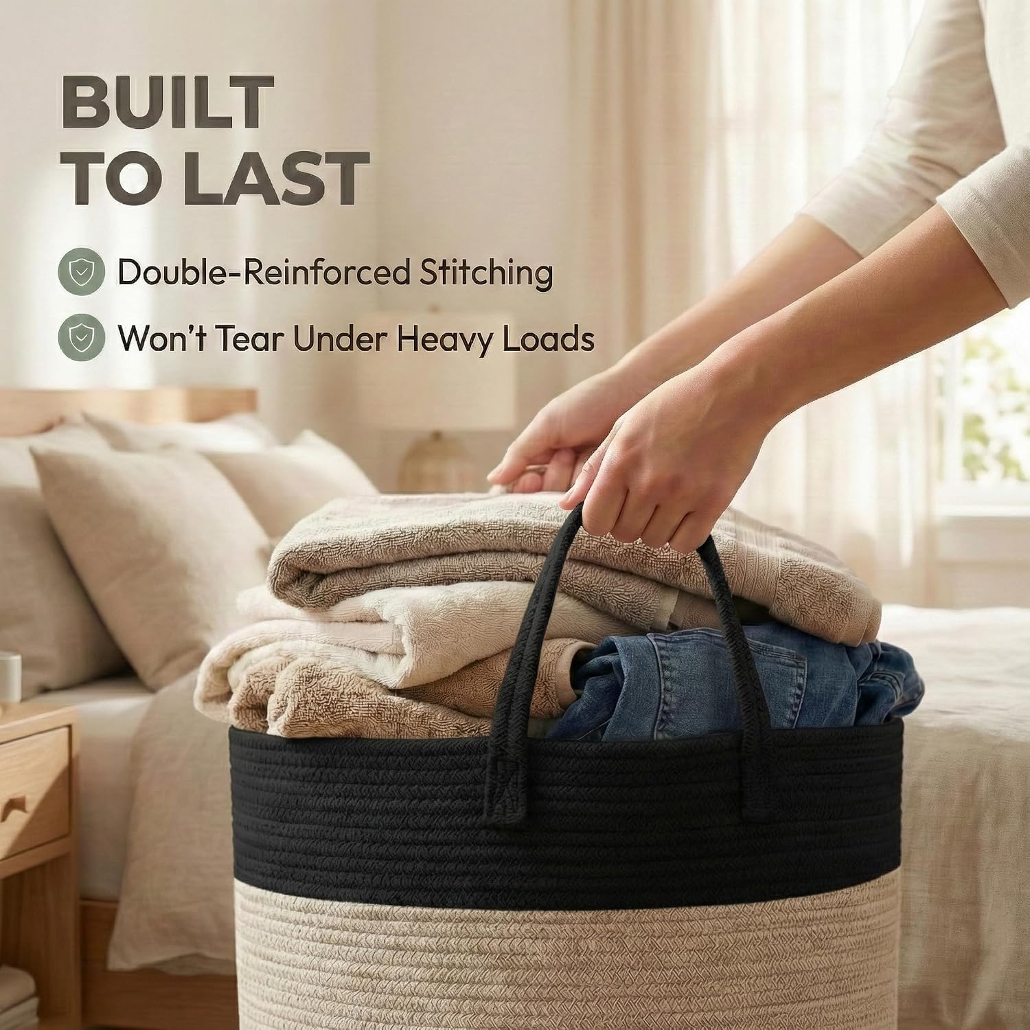 Extra Large Blanket Basket / Black&jute / 65L