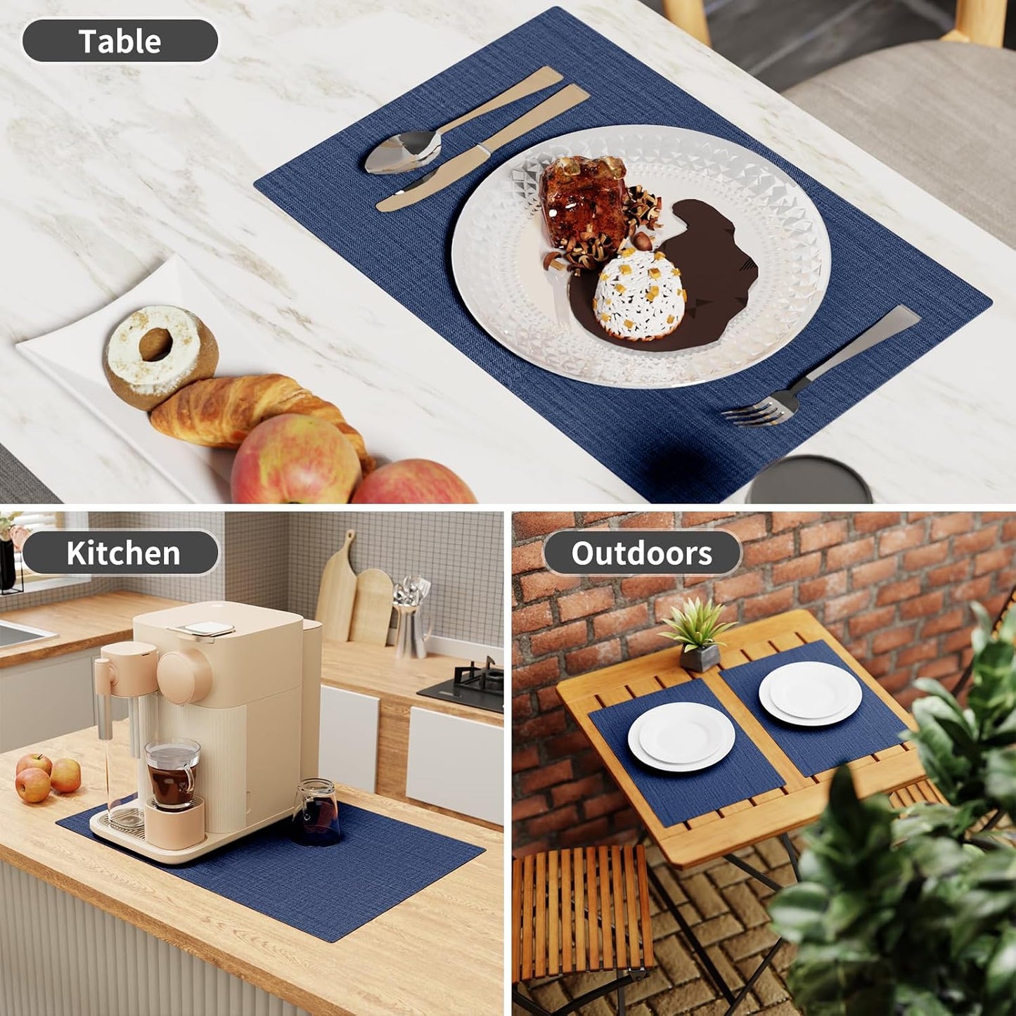 Cloth Placemats, Set of 6 Heat-Resistant Cotton Linen Blend Double Layered Machine Washable Place Mats, Wrinkle Free
