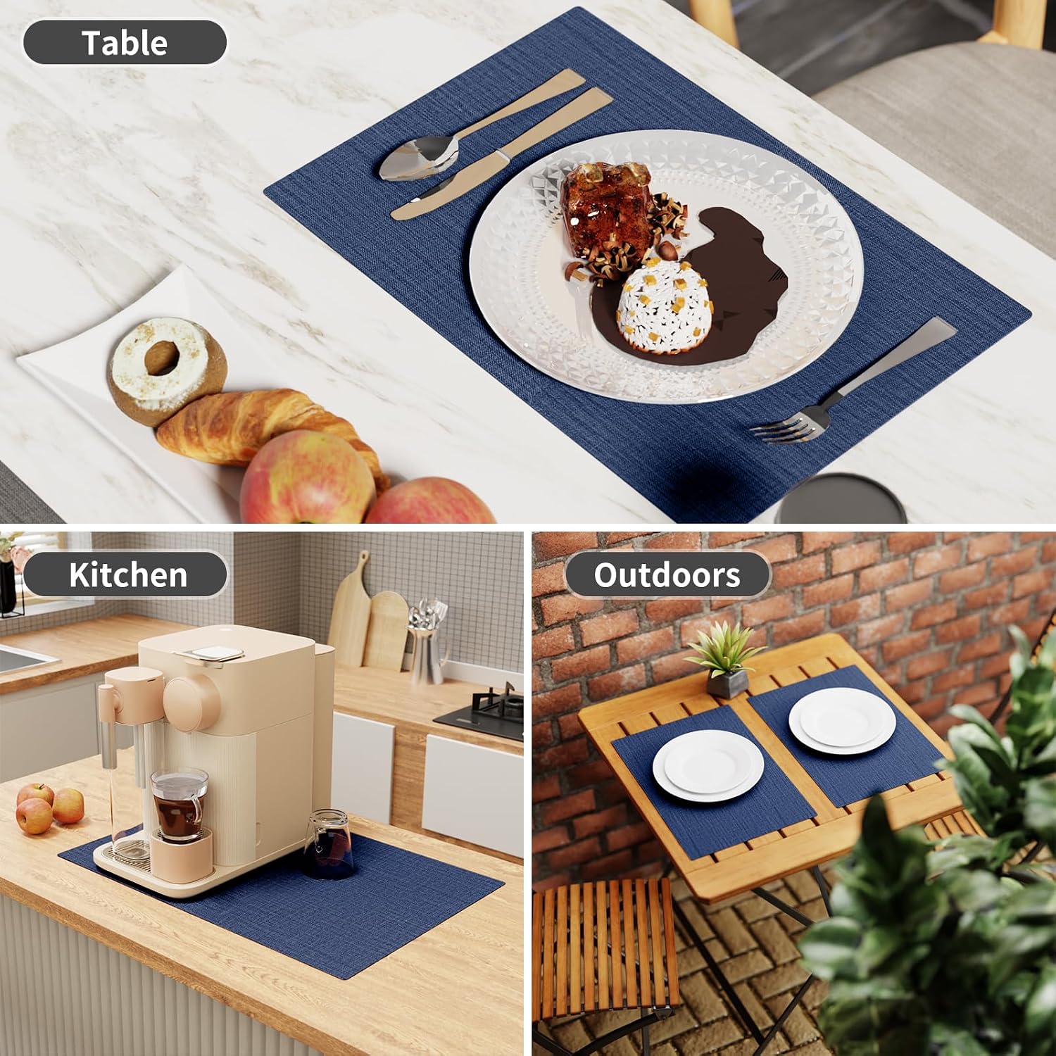 Cloth Placemats, Set of 6 Heat-Resistant Cotton Linen Blend Double Layered Machine Washable Place Mats, Wrinkle Free
