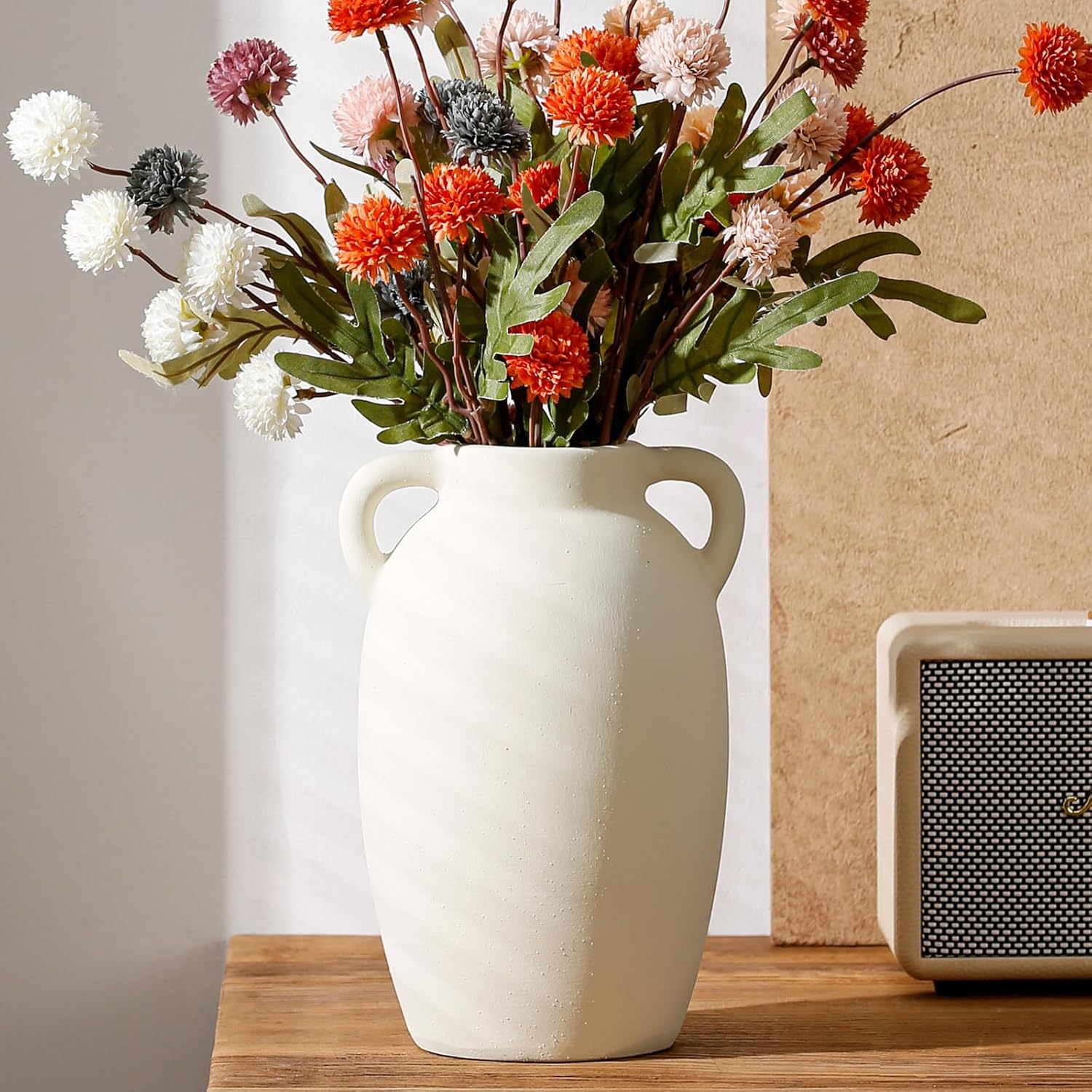 Ceramic Vase-Boho Decorative Vase / White