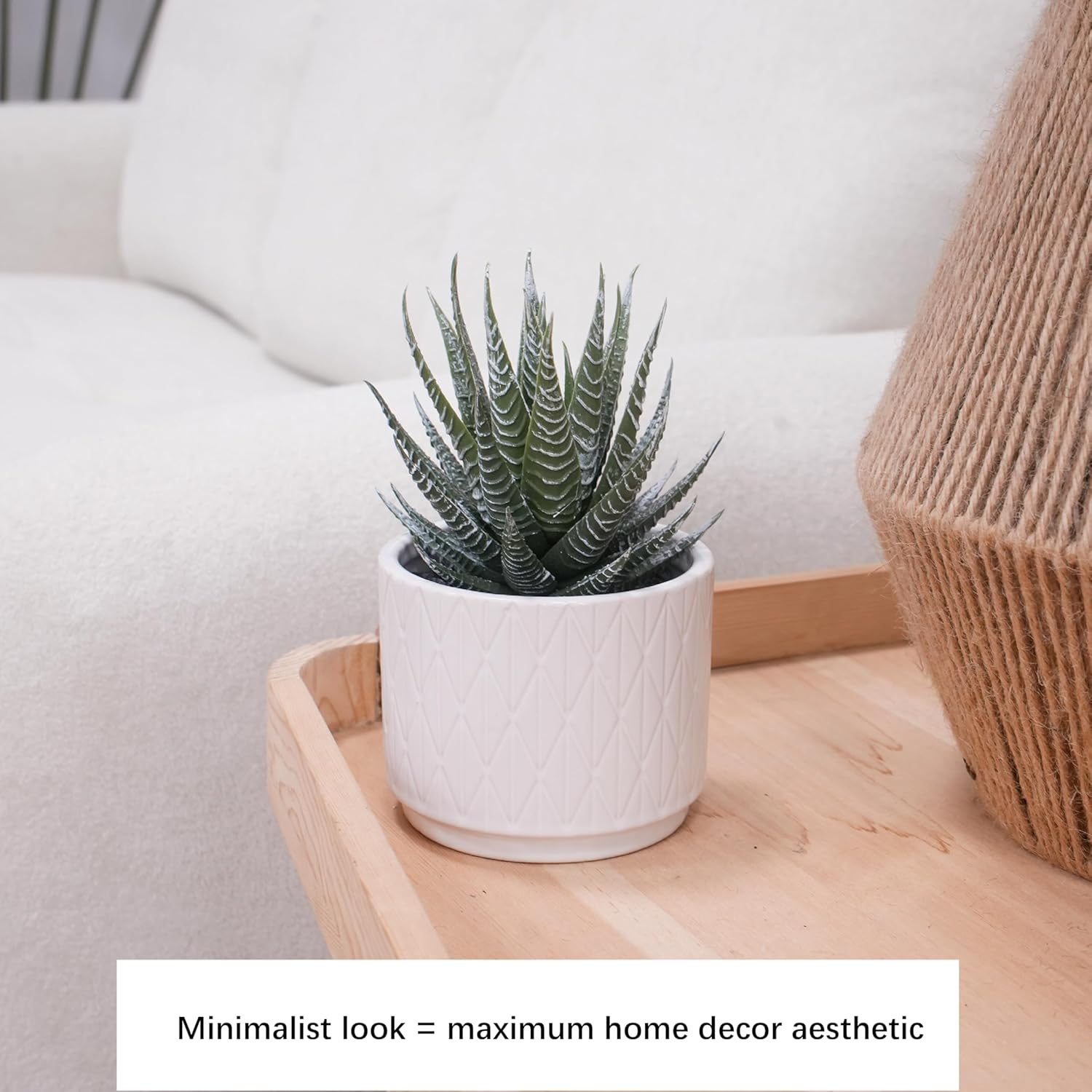 6.7'' High Faux Plants Indoor / Natural Green Succulent In White Ceramic Pot
