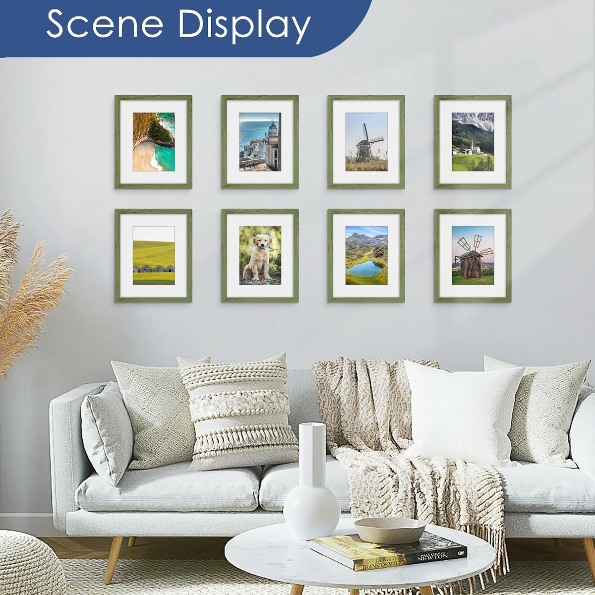 8x10 Picture Frame, Wall or Tabletop Display, Green Woodgrain,6 Pack | Display Pictures 5x7 with Mat or 8x10 Without