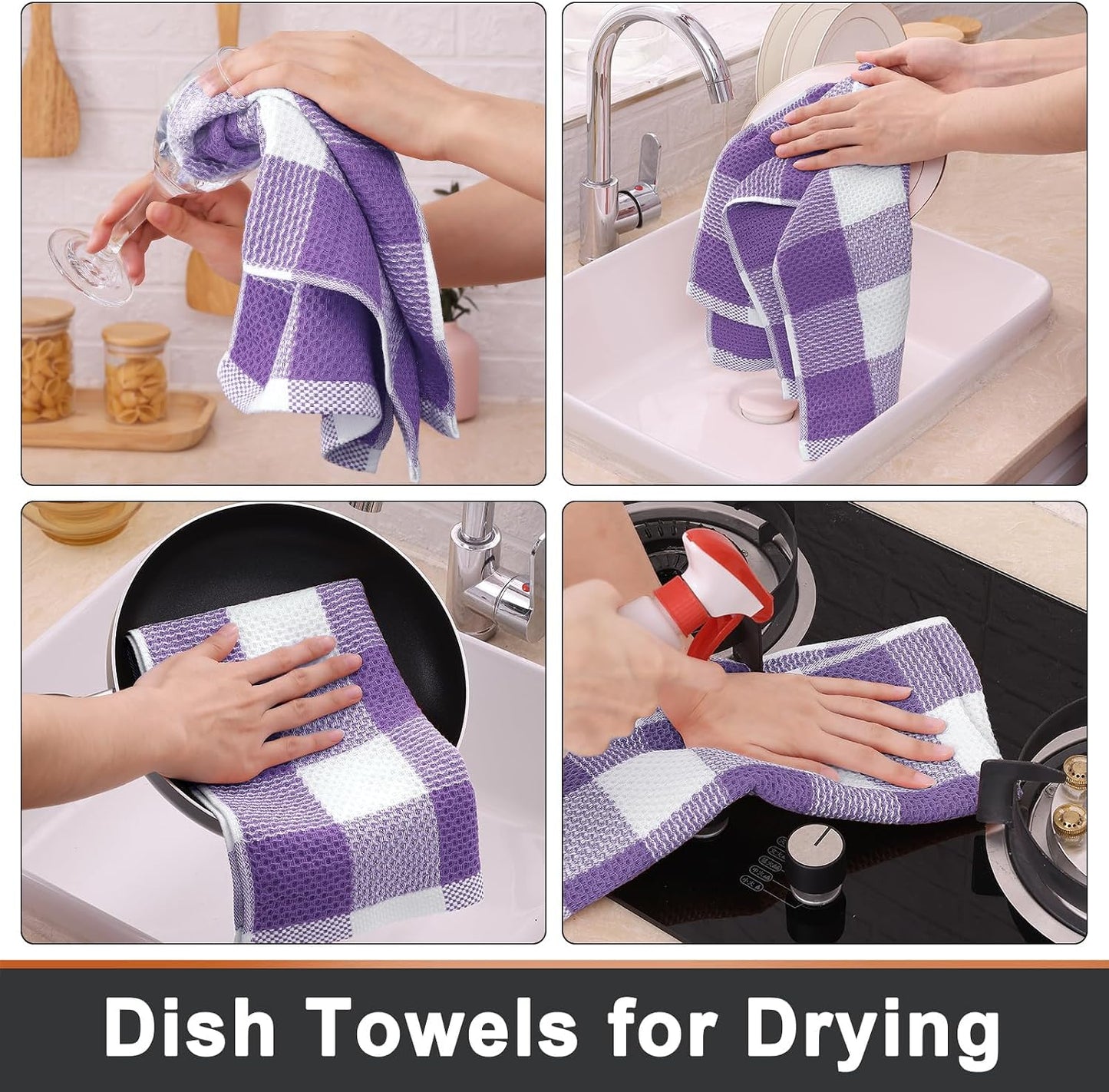 Mordimy 8 Pack Kitchen Towels and Dishcloths Set, Purple & White | 28 X 13 Inch and 12 X 12 Inch, Super Soft
