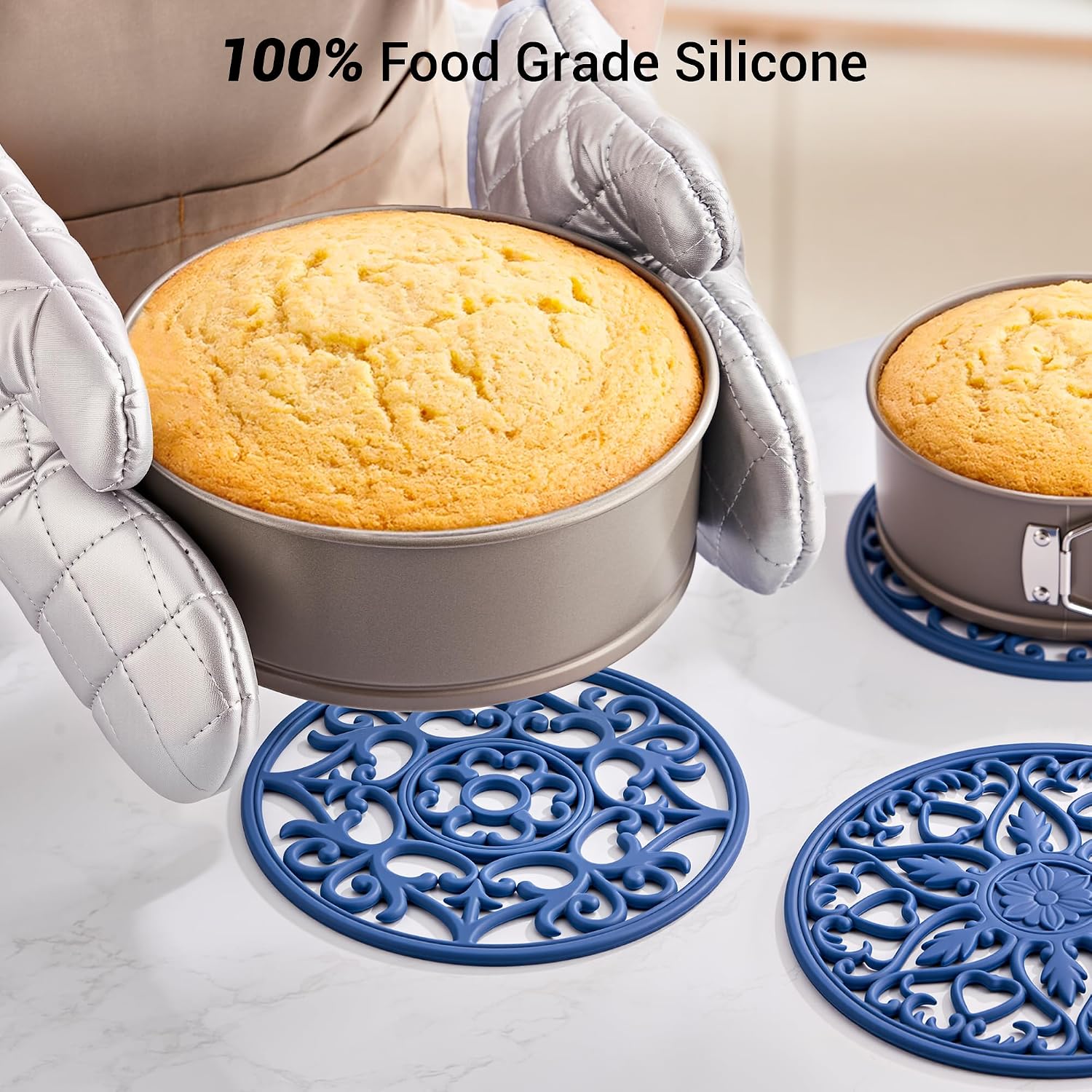 SMARTAKE 6 Set Silicone Trivet Mats for Hot Dishes Pots Pans (Navy Blue) | Heat Resistant Pots and Pans Holders