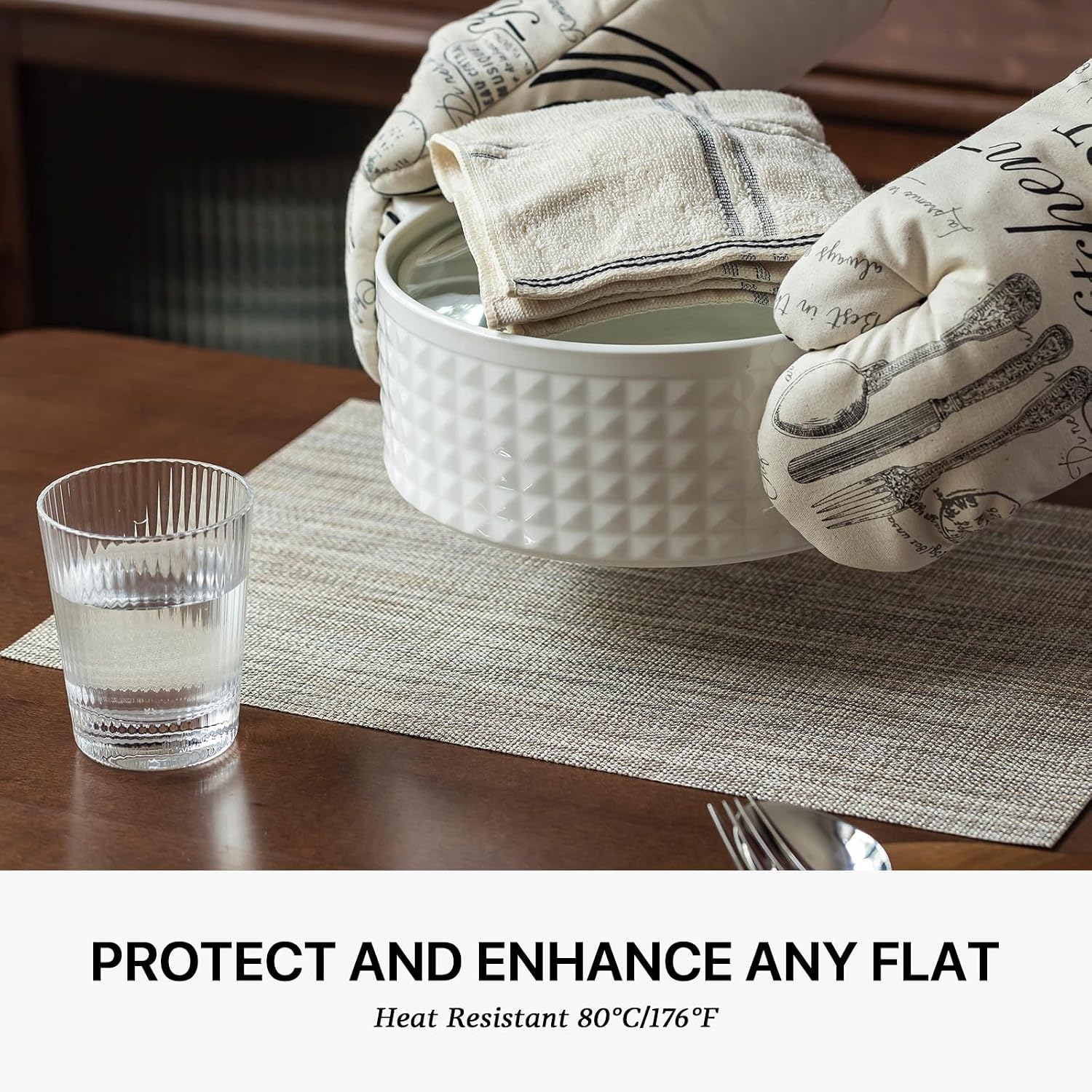 LEXMORE PlaceMats Set of 12 Vinyl/Plastic Woven Place Mats for Kitchen Table Indoor/Outdoor Washable PlaceMat Wipeable