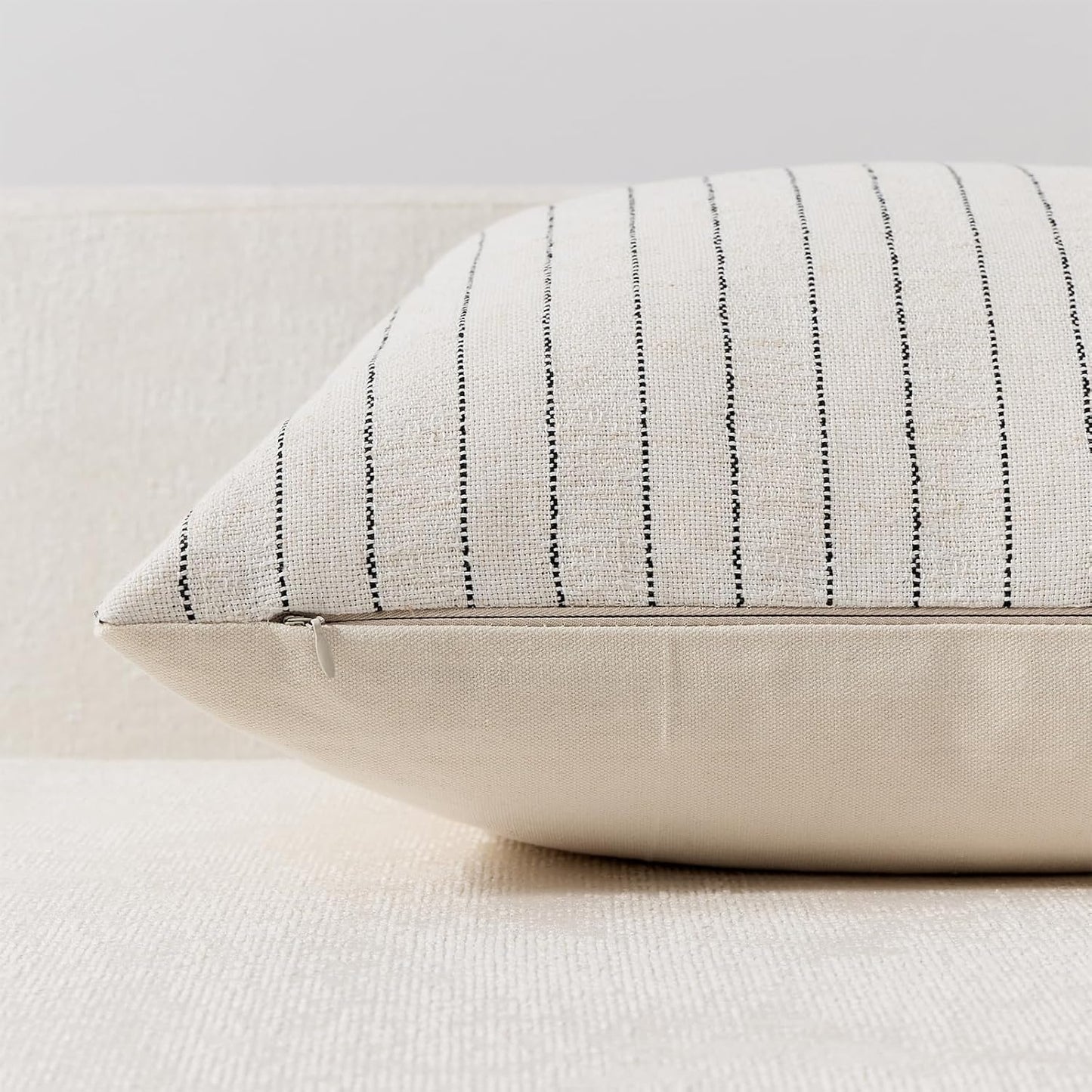 Linen Striped Throw Pillow Covers Neutral Couch Pillow Cases Farmhouse / Black / 18 x 18 / Set of 2