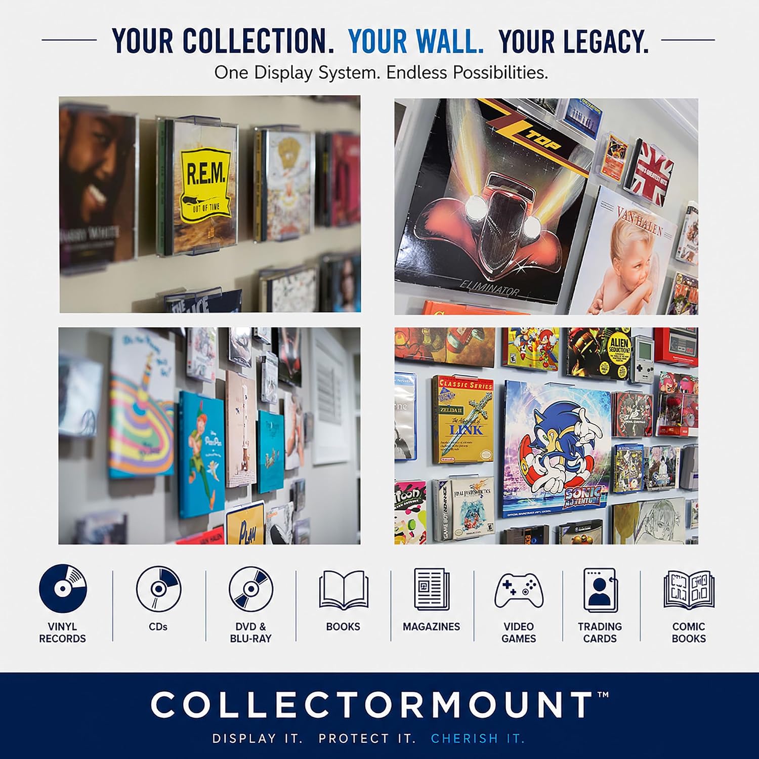 CollectorMount™ Comic Book Frame Wall Mount & Shelf Stand, 3 Pack | Patented Adjustable Display for Comic Books, Graded