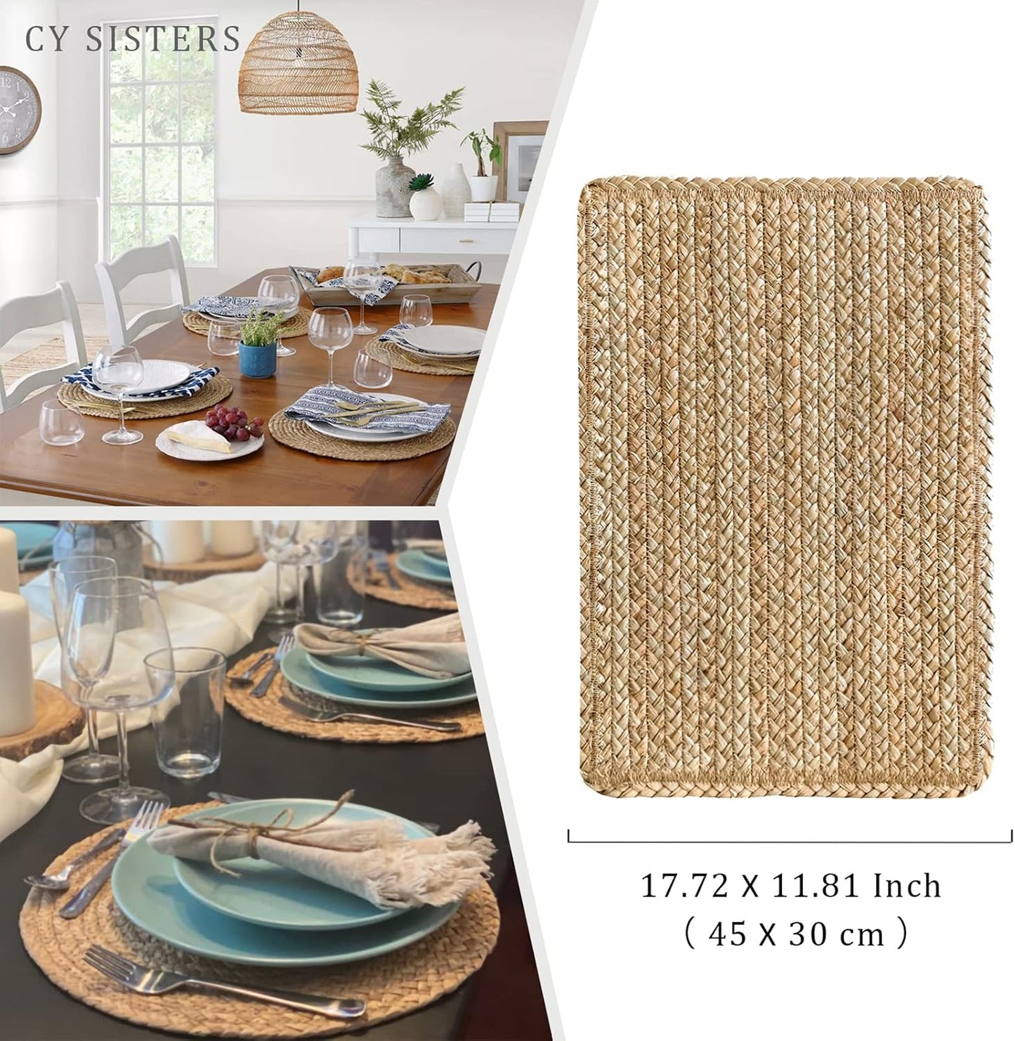 Woven Placemats Set of 6 Rattan Placemats Rectangle Natural Placemats Wicker Heavy Braided Straw Placemat Farmhouse