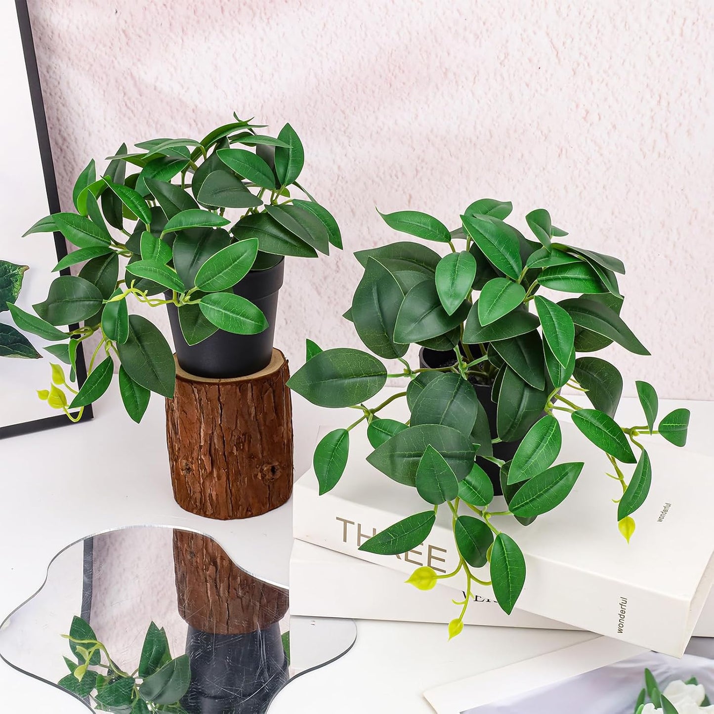 Small Fake Plants Mini Artificial Potted Plants Indoor Fake Greenery Potted Plastic Faux / Set of 2