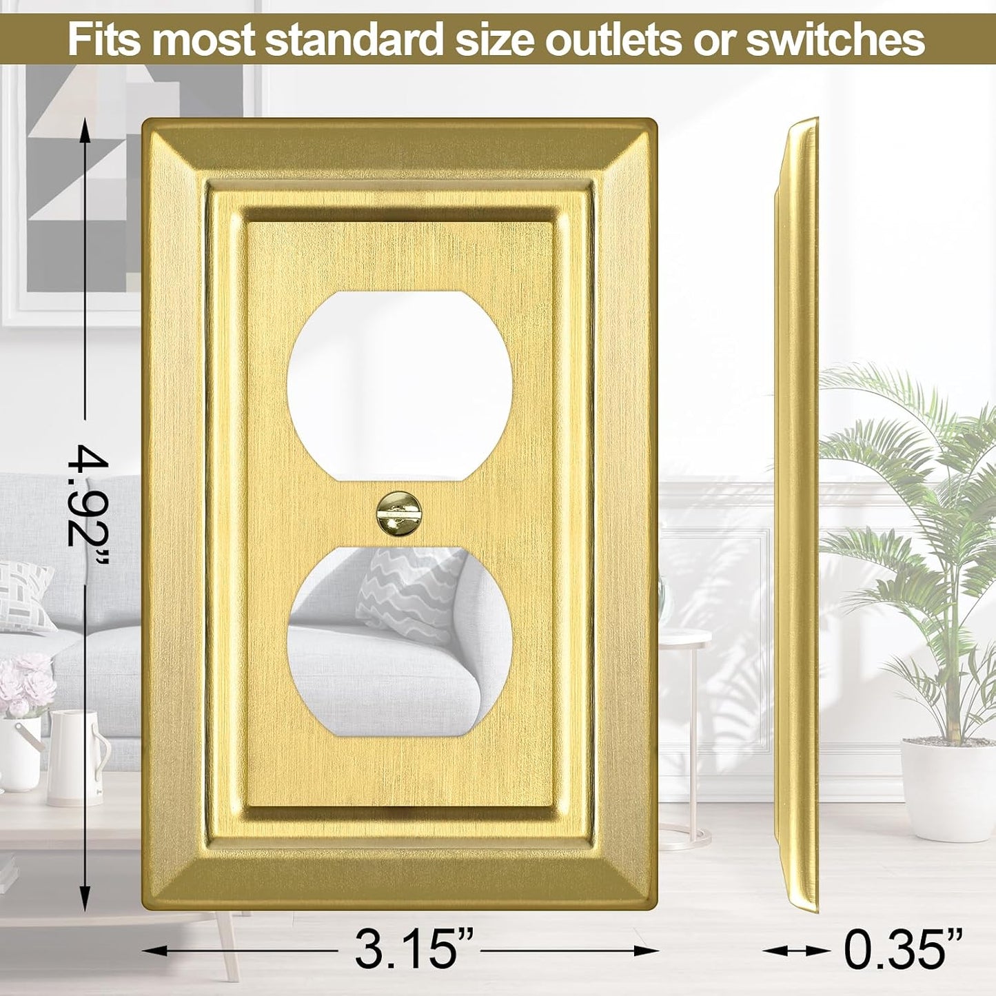 Metal Wall Plate for Electrical Outlets, Outlet Covers Wall Plate, 6 Pack | Decorative Brass Gold Switch Plates Outlet