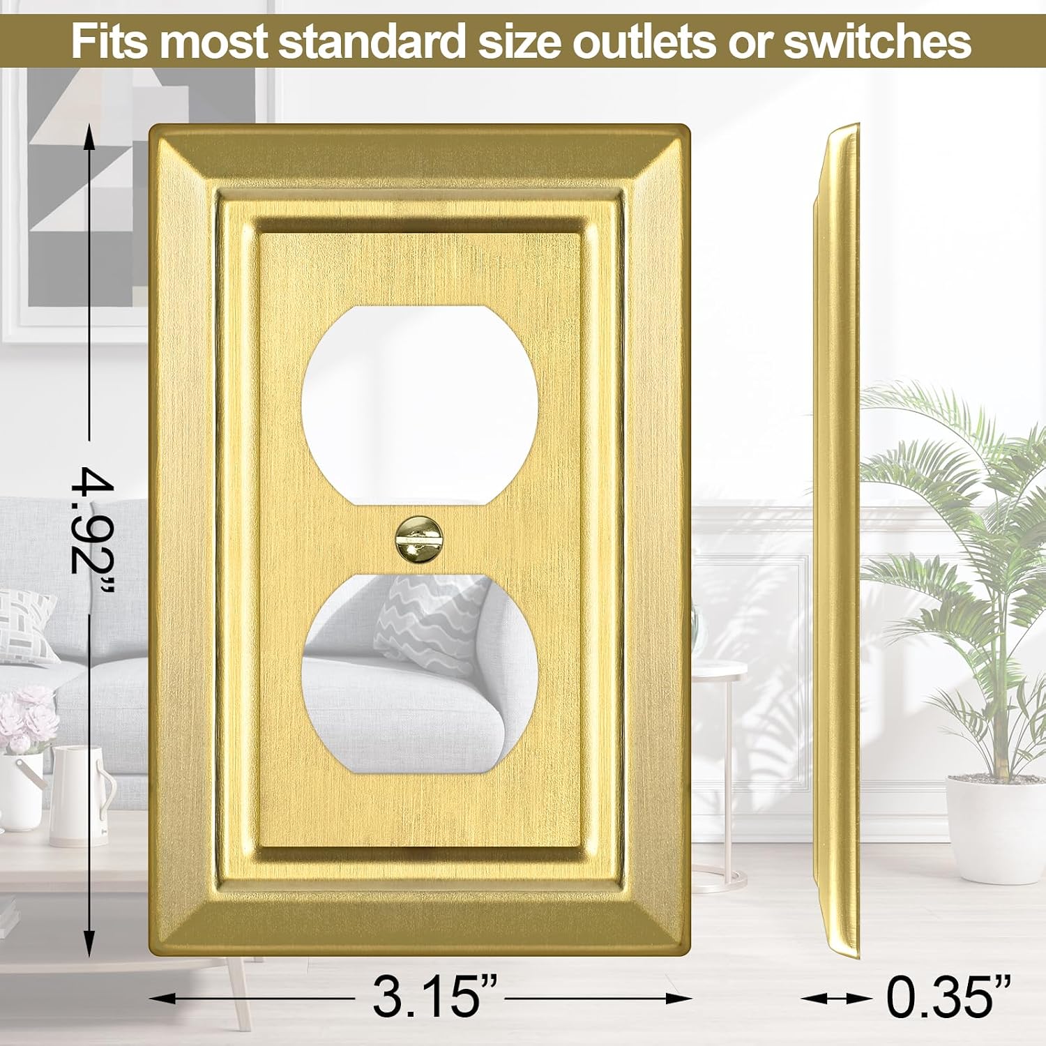 Metal Wall Plate for Electrical Outlets, Outlet Covers Wall Plate, 6 Pack | Decorative Brass Gold Switch Plates Outlet