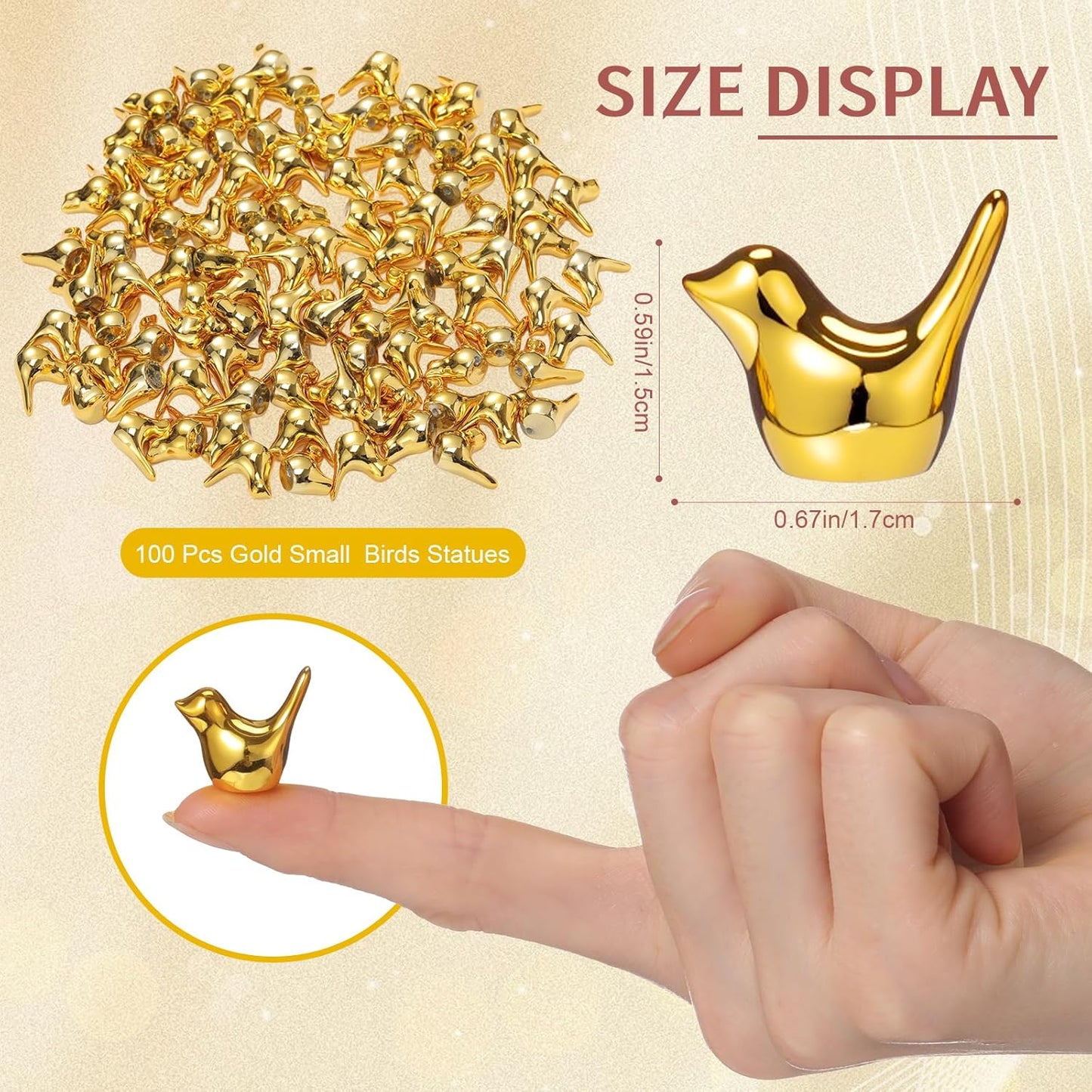 Golden Mini Bird Figurines Miniature Resin Bird Statues Small Animal Statues / Gold / Set of 100