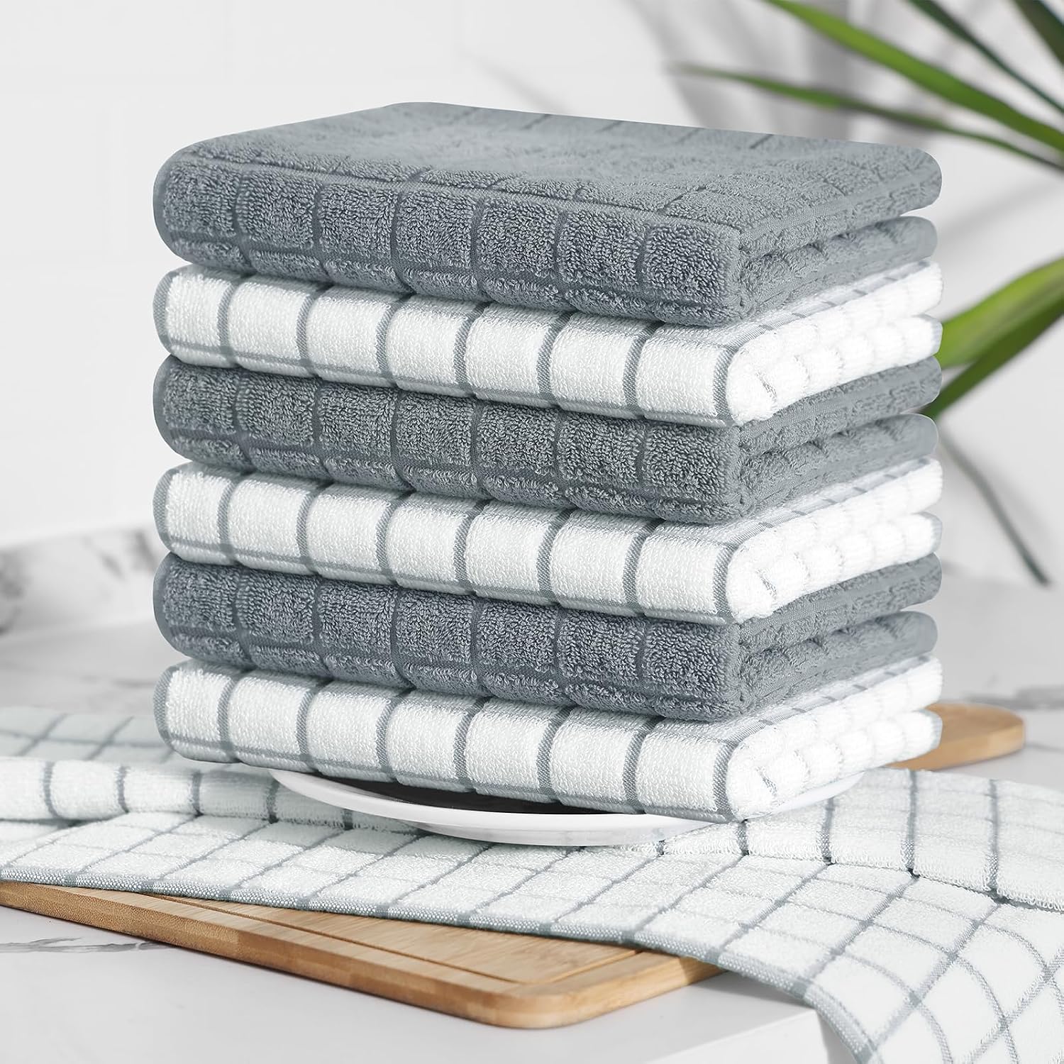 Homaxy Large Premium Cotton Kitchen Towels 16"x 28", 12 Pack, Grey | Natural Ring Spun 390 GSM Dish Towels, Super
