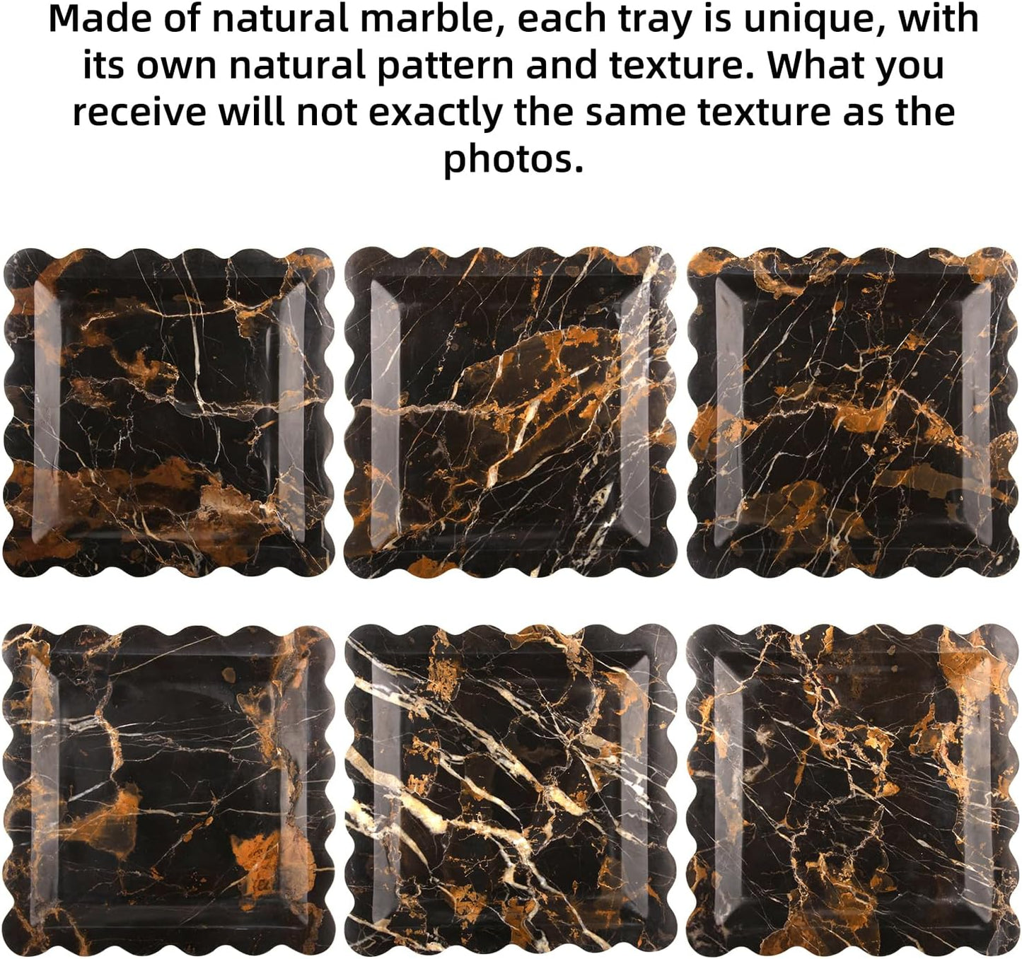 Square Marble Decorative Tray / Black Gold / 8 x 8 x 0.8