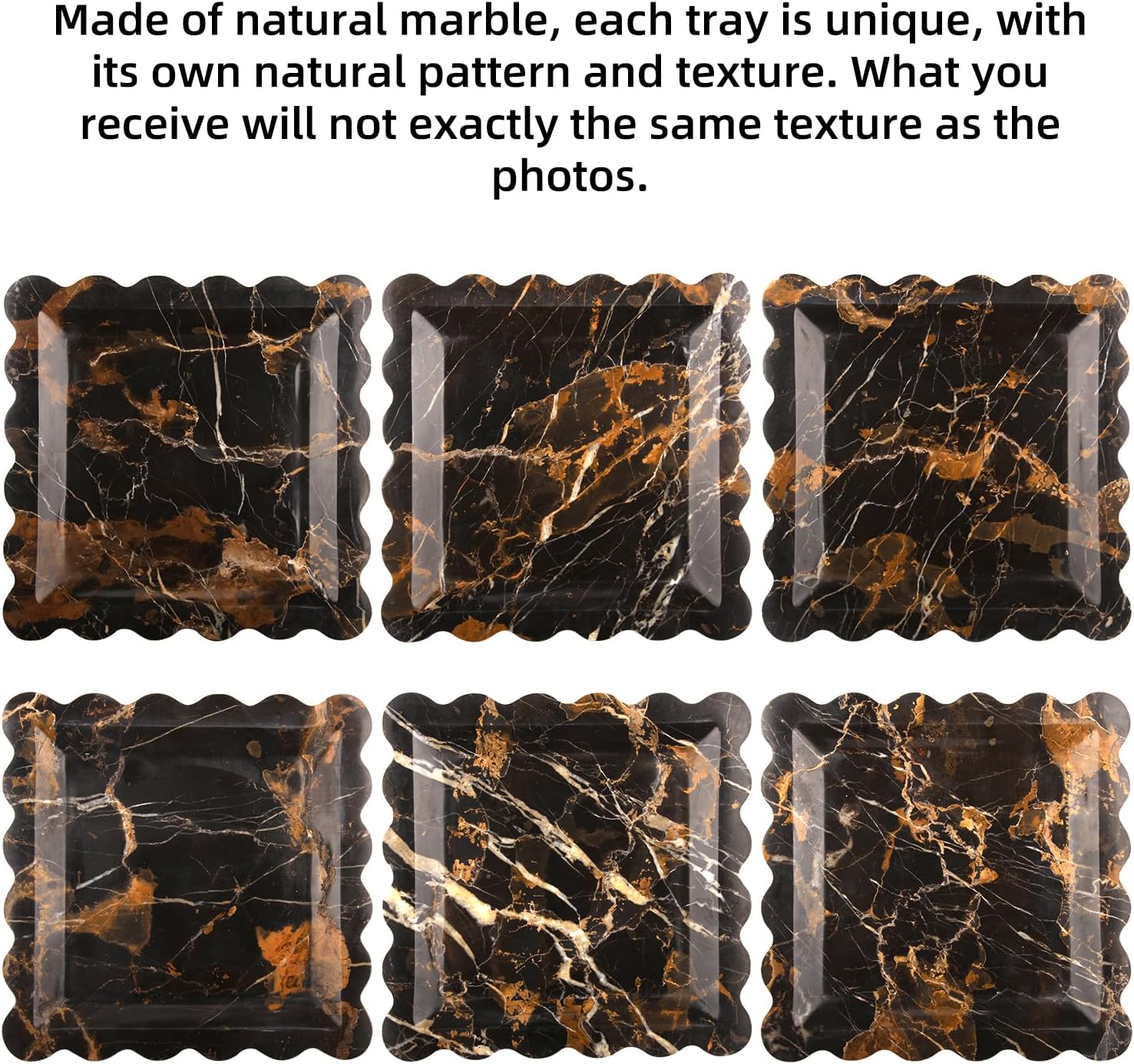 Square Marble Decorative Tray / Black Gold / 8 x 8 x 0.8