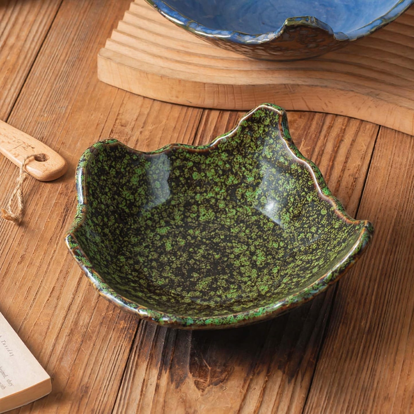 8" Small Ceramic Decorative Bowl 1 Pice / Green Reactive Glaze