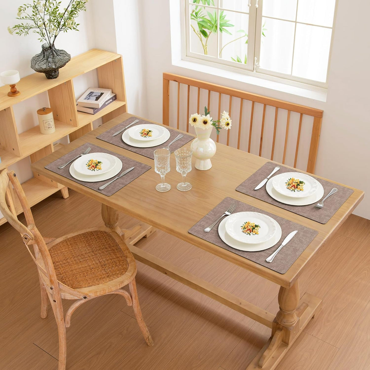 FROMHEART Faux Leather PU Placemats Set of 6 (Dark Coffee,11.8" x 17") | Waterproof,Heat/Oil Stain-Resistant Table