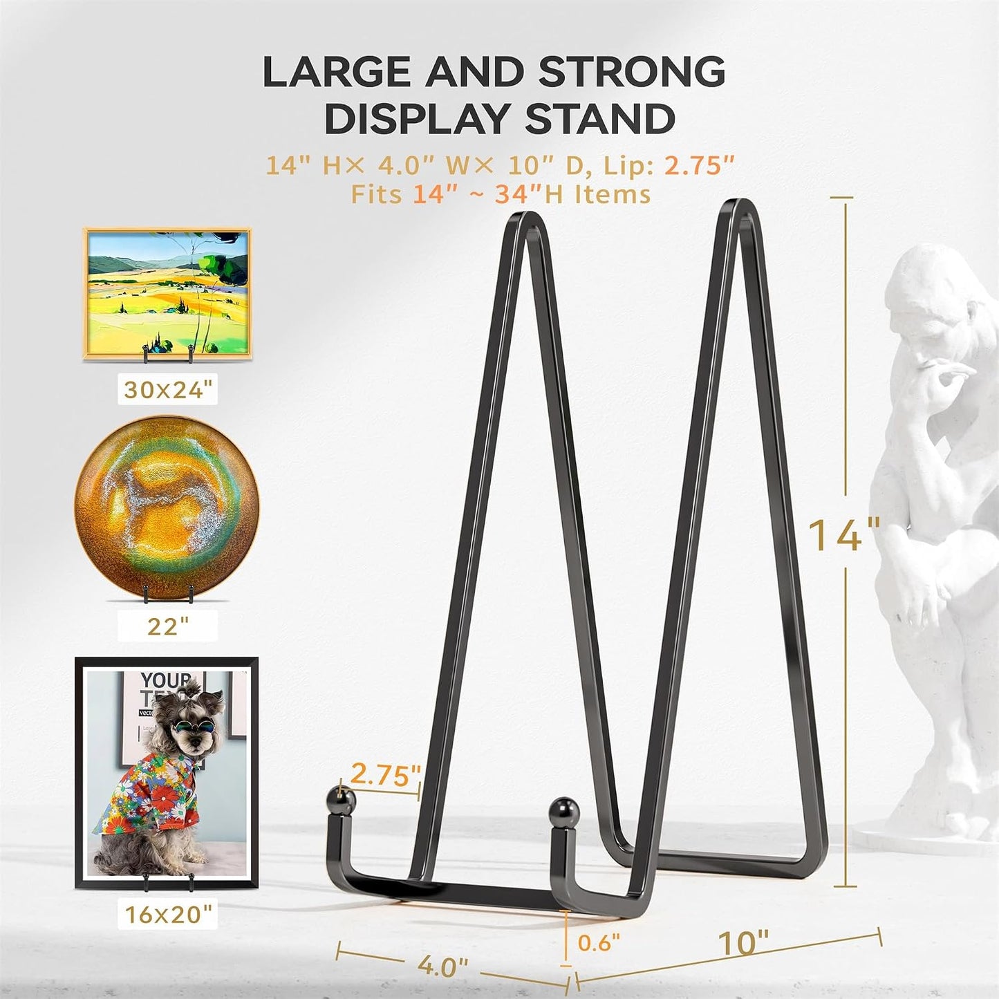 IPAME 14 Inch Heavy Duty Plate Stand (2 Pack) – Metal Display Easel for Large Plates, Platters, Picture Frames
