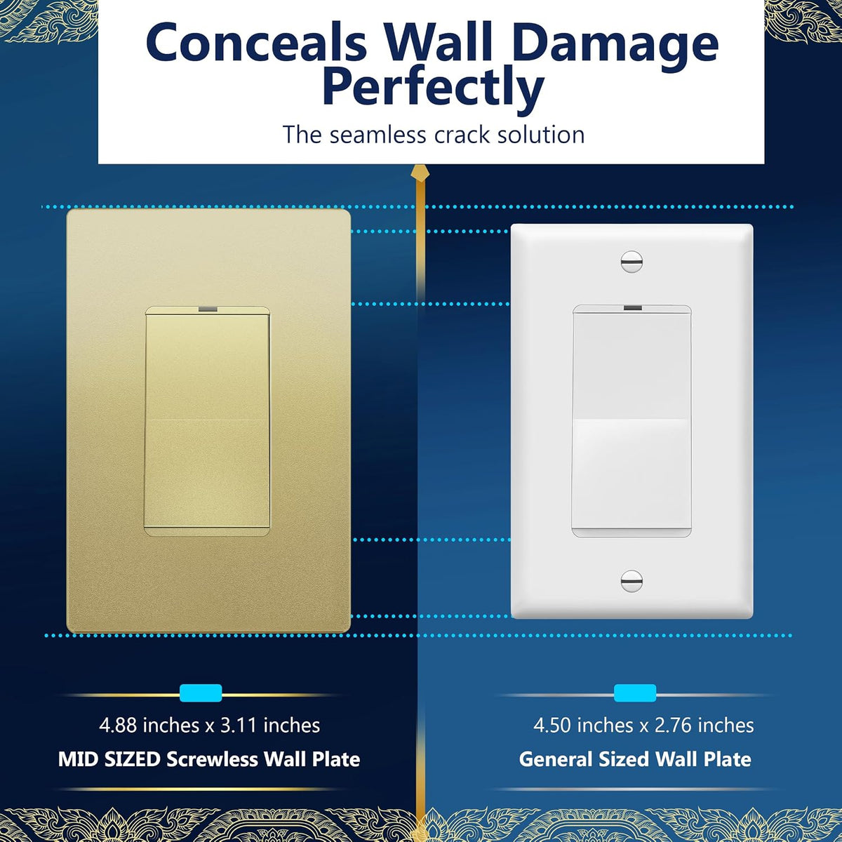 LIDER Decorator Switch Cover, Screwless Wall Plate, Mid-Size 1-Gang, 5-Pack | Matte Gold, Polycarbonate Thermoplastic
