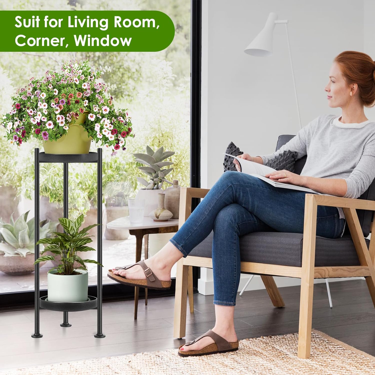 Lilybud--lily Plant Stand Indoor Outdoor, 2 Tier Iron Plant Stand, 30'' Tall Pedestal Stand Outdoor, Metal Flower