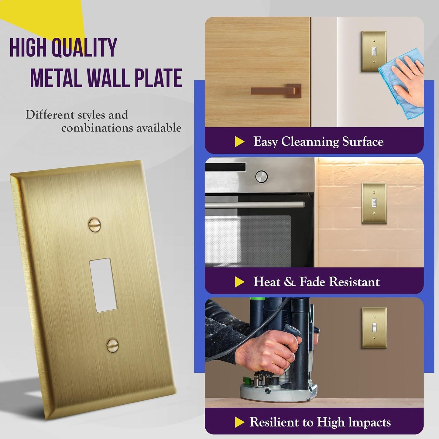 ENERLITES Toggle Light Switch Metal Wall Plate, Stainless Steel Switch Cover, Corrosion Resistant, Standard Size 1-Gang