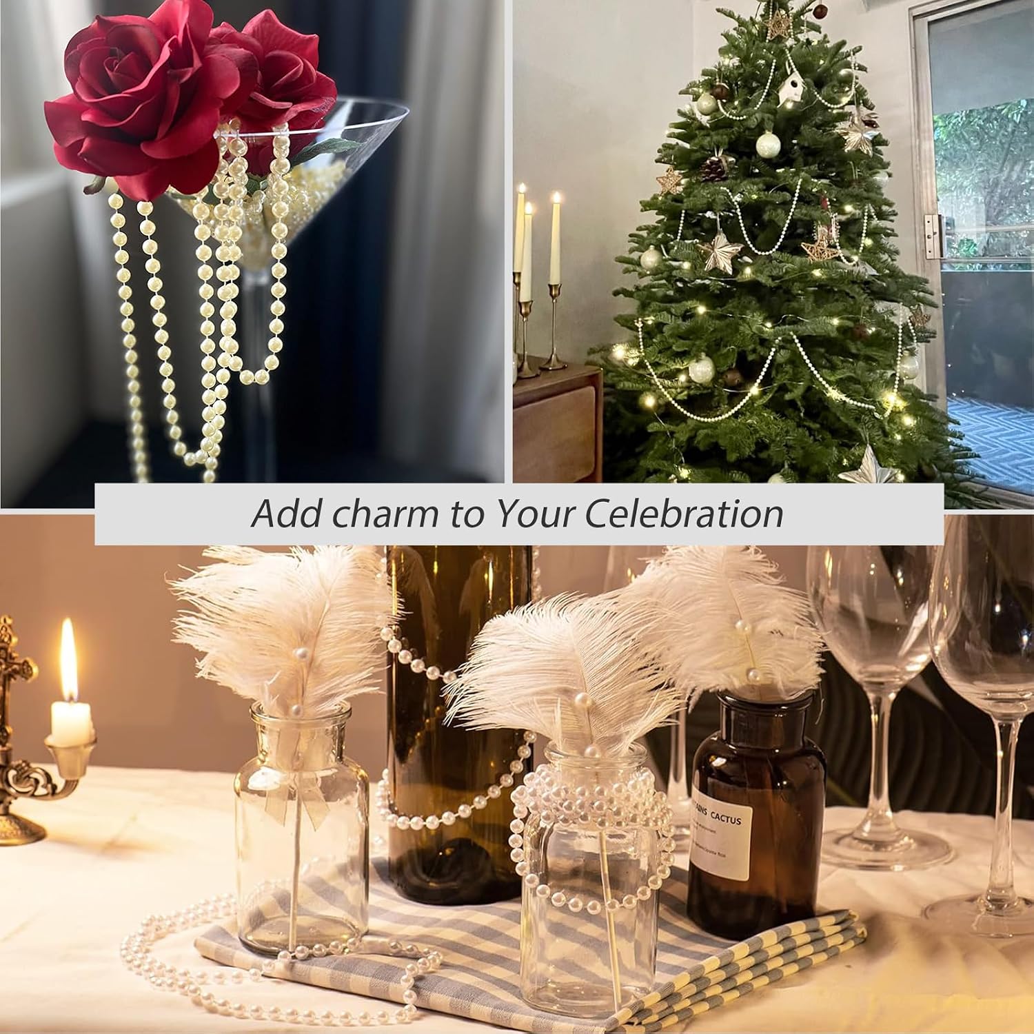 Faux Pearl Garland Spool Roll Strand Wedding Party Decoration / Ivory / 0.24 In 66 Ft