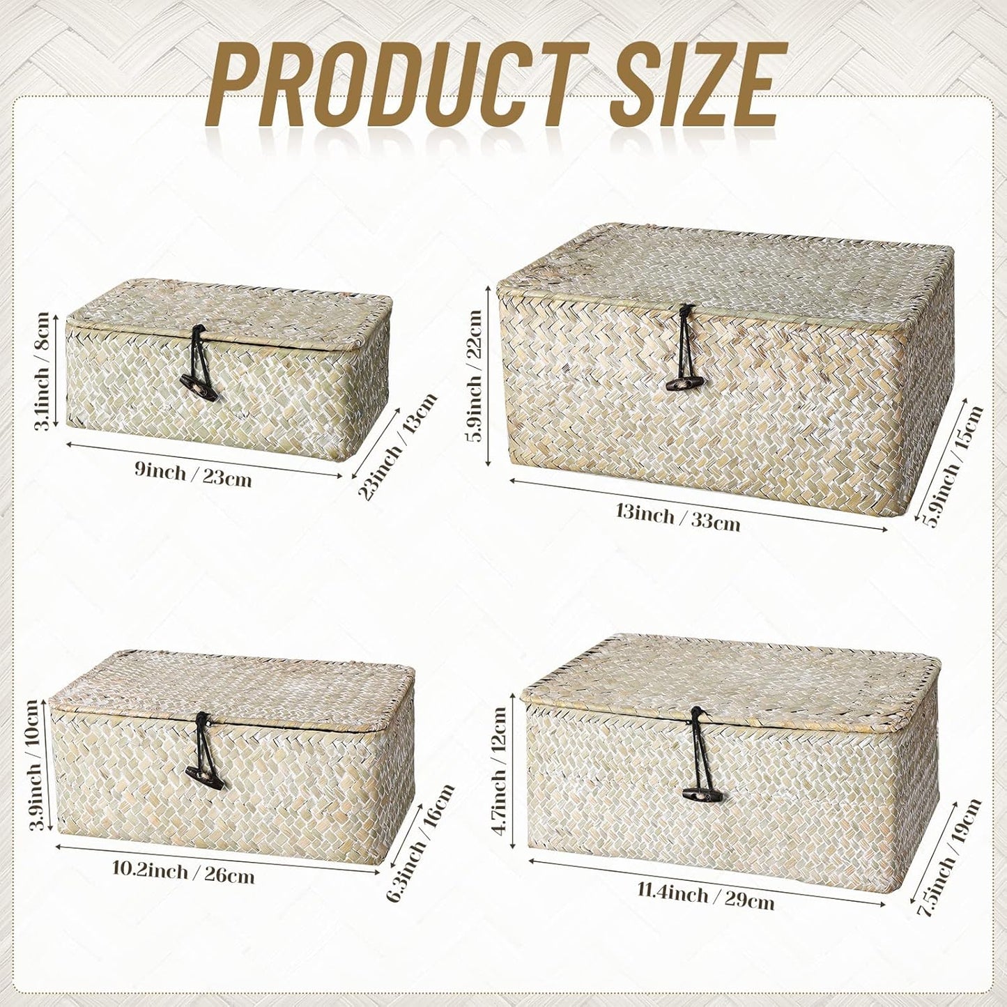 Wicker Baskets / Woven Rectangular Basket Bins / White / Set of 4