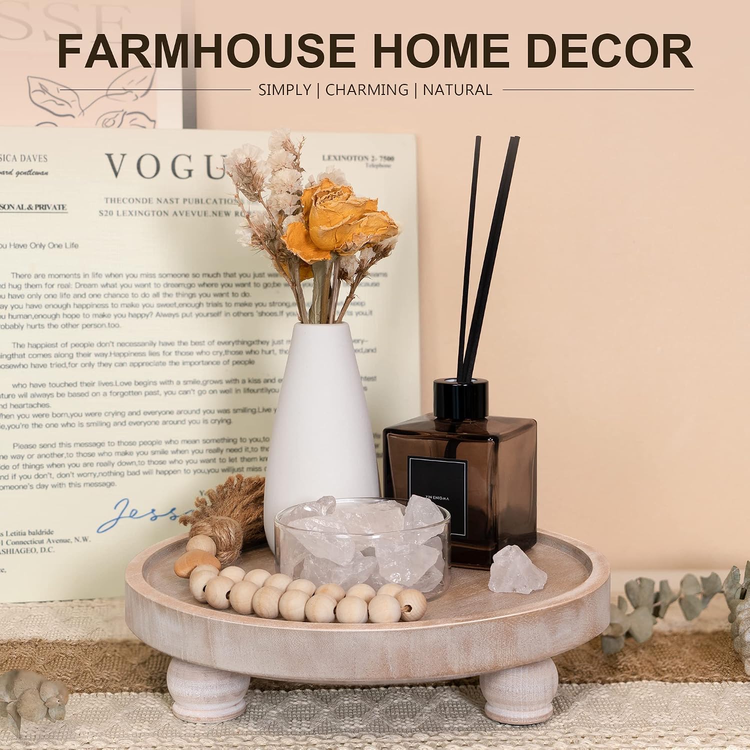 EOSAHR Wood Display Riser: Pedestal Stand for Kitchen Decor, Natural Wood | 10" Round Farmhouse Risers for Decor, Plant