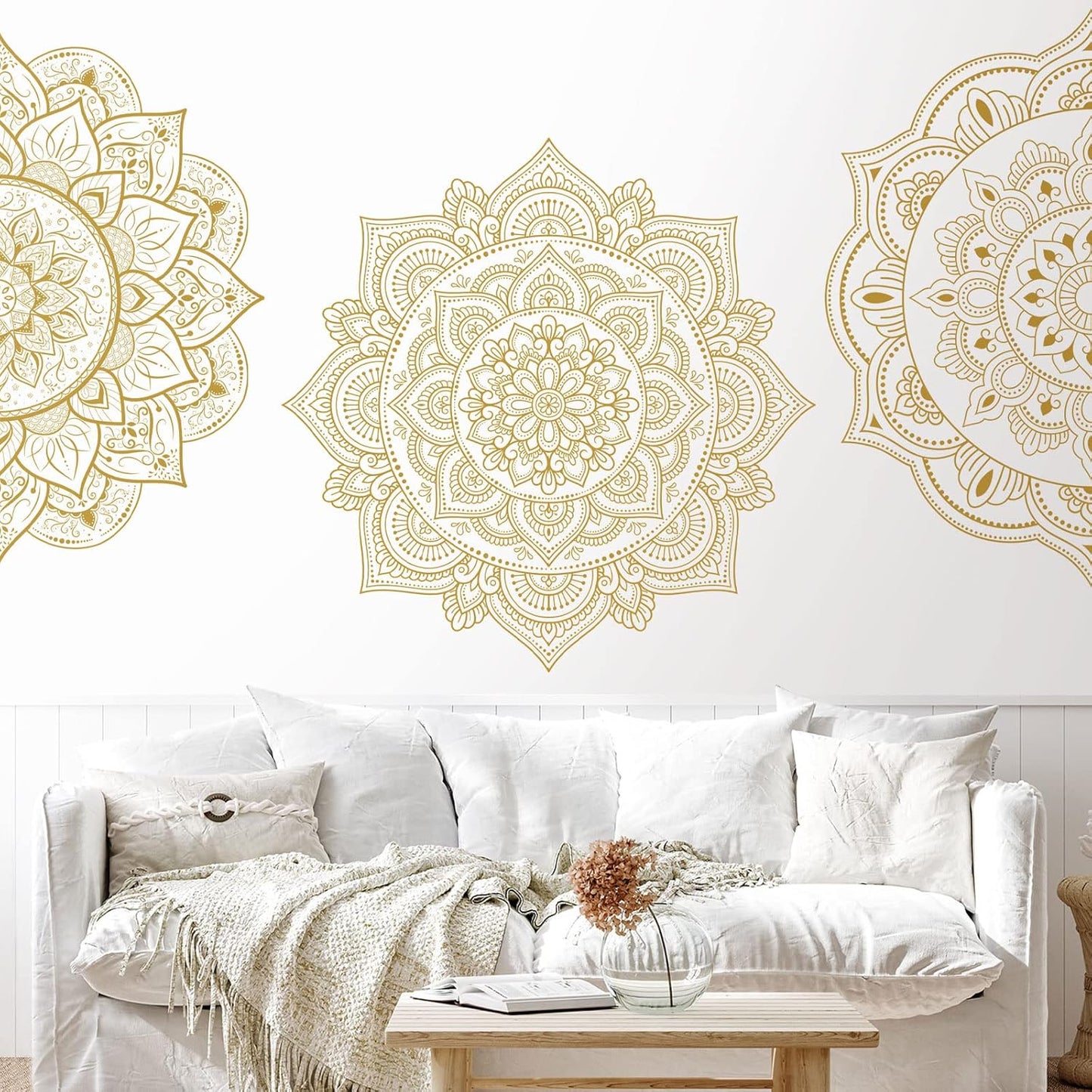 Half Mandala Wall Decal Boho Mandala Sticker Lotus Flower Vinyl Wall Decals Flower / Gold / Set of 4