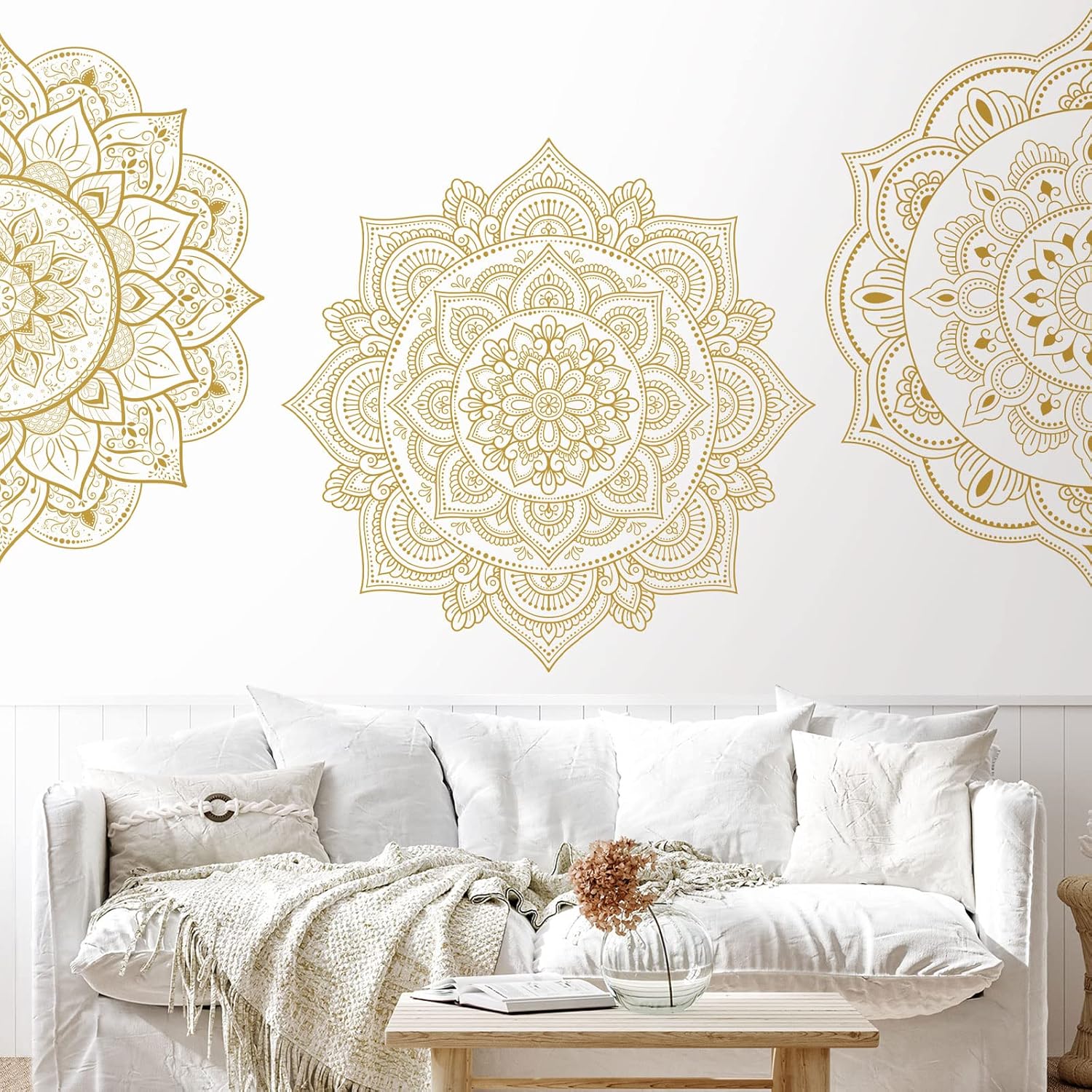 Half Mandala Wall Decal Boho Mandala Sticker Lotus Flower Vinyl Wall Decals Flower / Gold / Set of 4