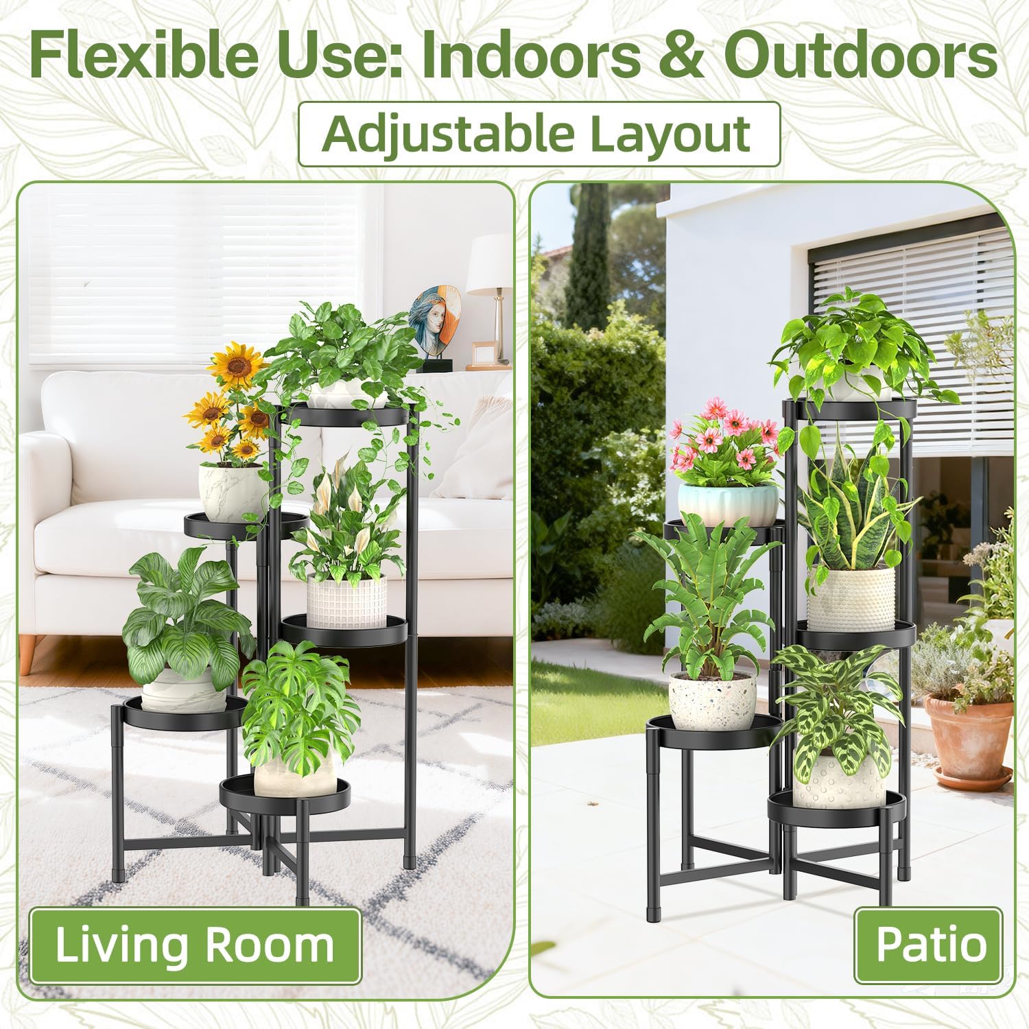 iDavosic.ly Plant Stand Indoor Outdoor, 5 Tier Metal Corner Shelf, Black | Tiered Flower Display Holder, Folding Multi