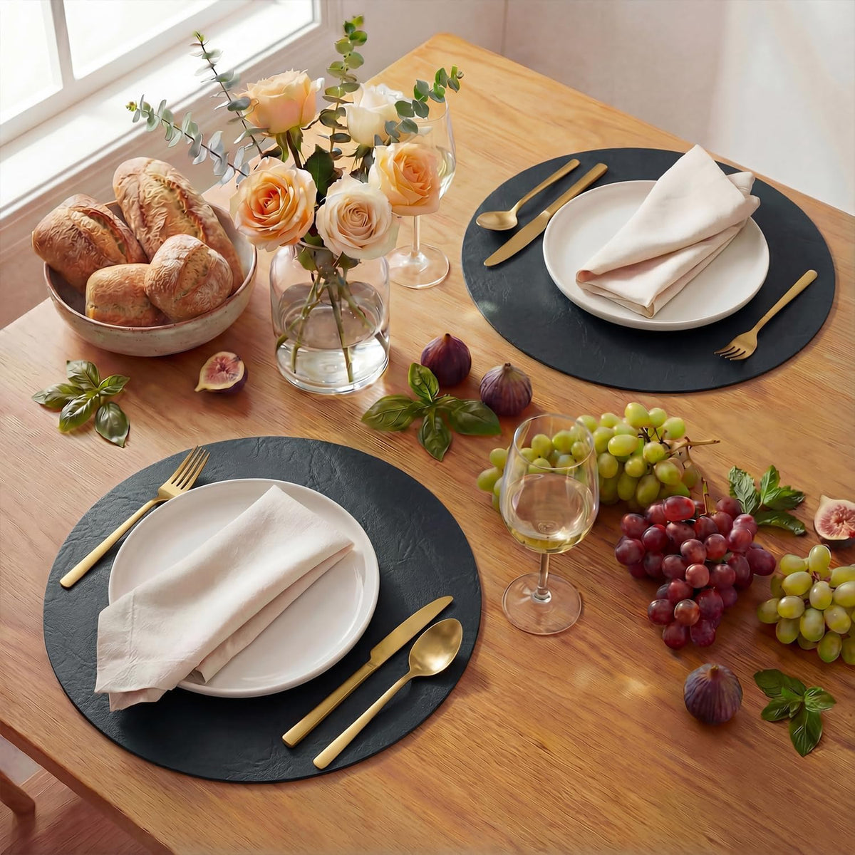 Artoid Mode Black Faux Leather Placemats Set of 8, 15 Inch Waterproof Wipeable Heat Resistant Vinyl Halloween Place