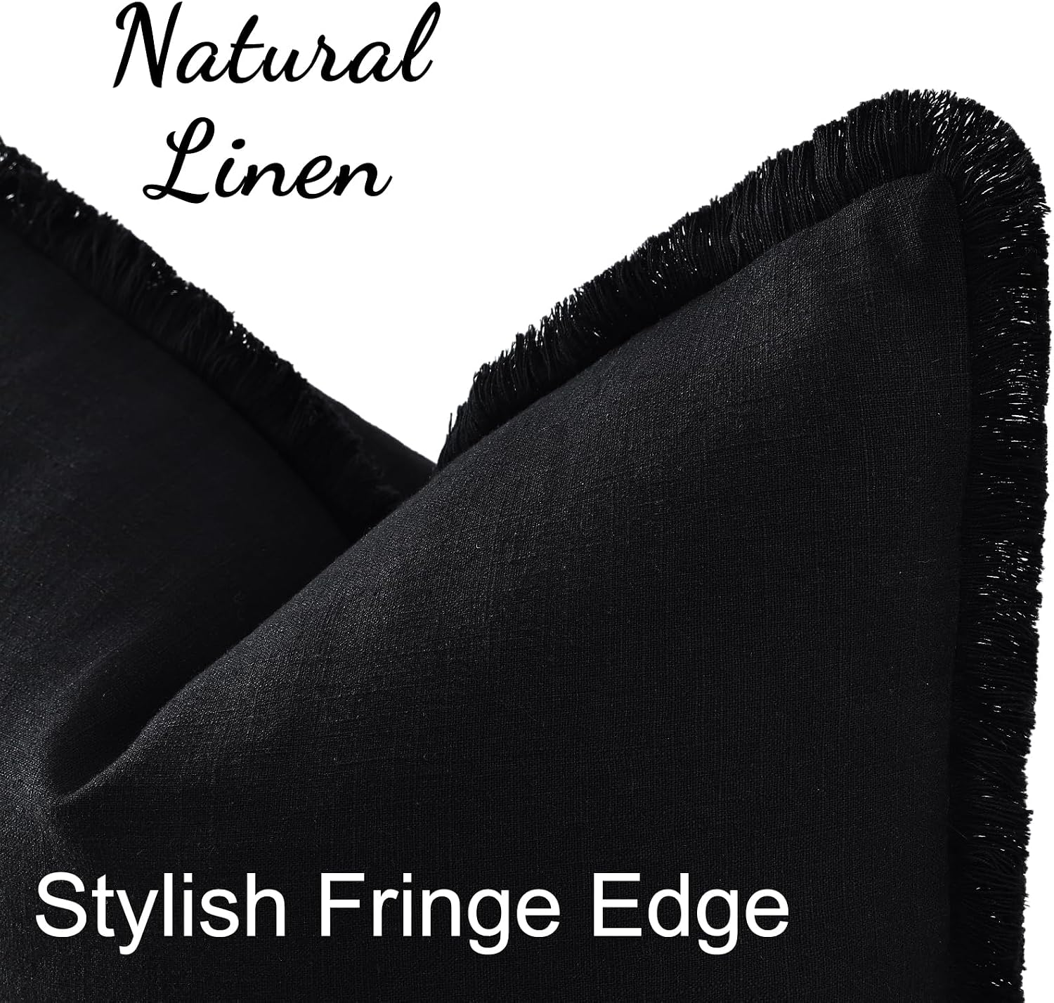 Summer Decorative Neutral Linen Fringe Throw Pillow Covers Pillow / Black / 18 x 18 / Set of 2