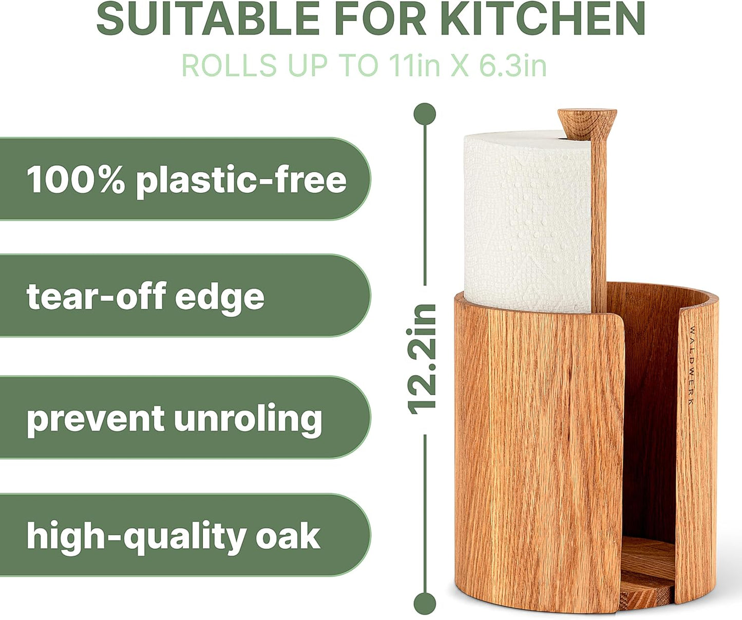 WALDWERK Design Paper Towel Holder Out of Oak Wood - Kitchen Towel Holder for All Standard Kitchen Rolls - Wooden Paper