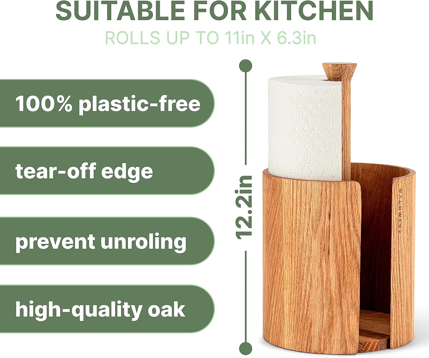 WALDWERK Design Paper Towel Holder Out of Oak Wood - Kitchen Towel Holder for All Standard Kitchen Rolls - Wooden Paper