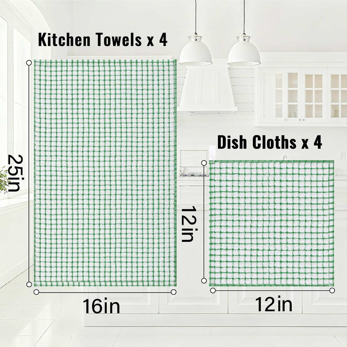 Homaxy Kitchen Towels and Dishcloths Set, Set of 12, Green | Cotton Terry Kitchen Dish Towels, Super Soft and Absorbent