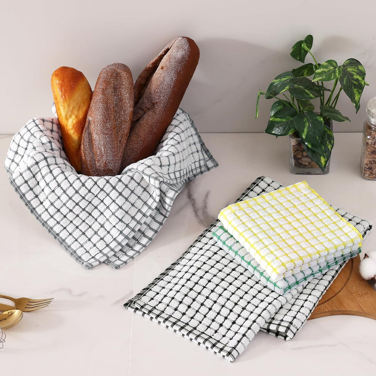 Homaxy Kitchen Towels and Dishcloths Set (16”x 25” and 12”x 12”, 16 Pack) | Cotton Terry Kitchen Dish Towels, Super