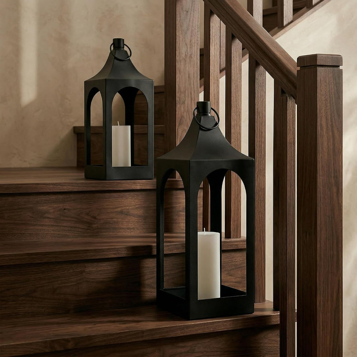 MOZEAL 20" Large Grace Spire Floor Lantern - Black Heavy Metal No Glass - Rust-Resistant, in/Out Use, for