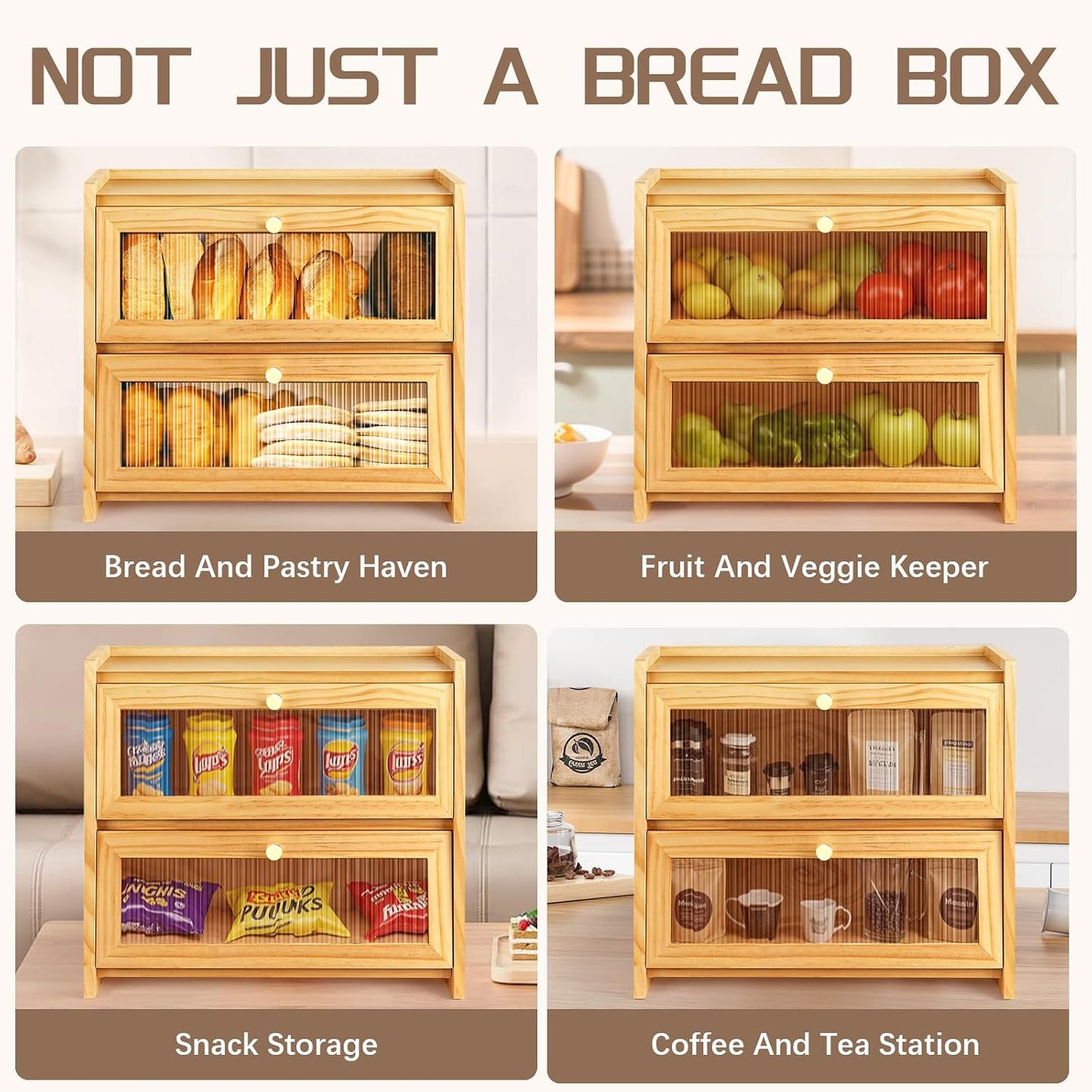VEDALIO Bread Box For Kitchen Countertop, Corner Breadbox, Bread Boxes for Kitchen Counter Organizer Decor Storage