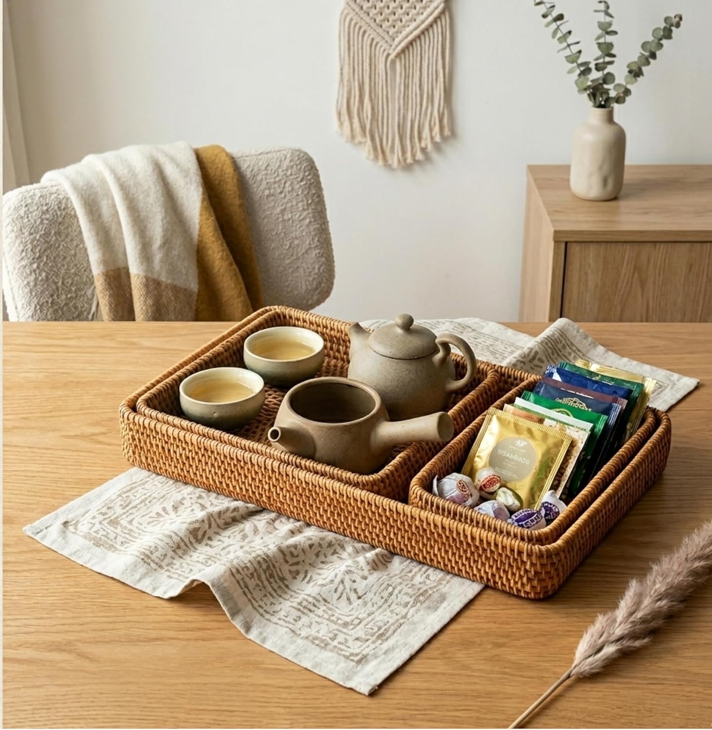 Rattan Serving Tray / Natural / Set of 3