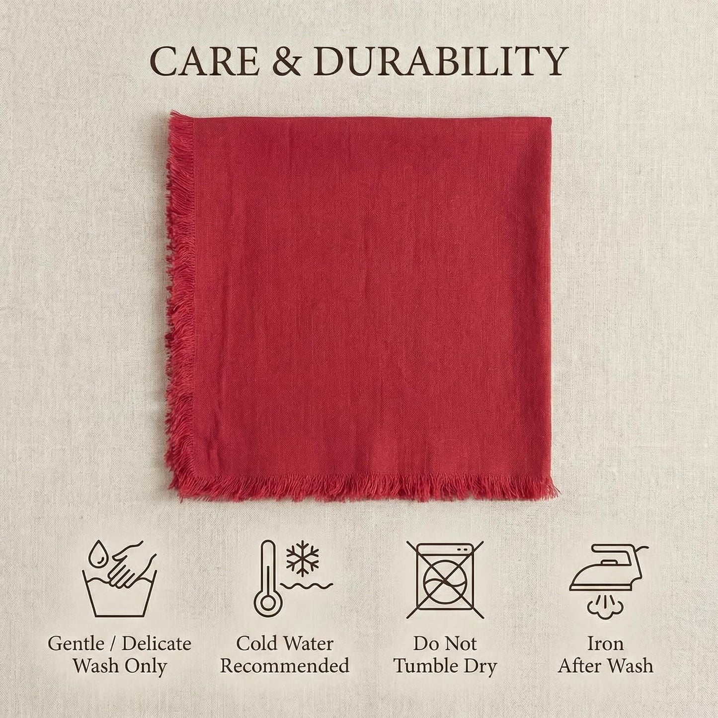 ACCENTHOME Red Cotton Linen Napkin Set of 12 18x18 inch Dinner Napkins | Cotton Linen Blend Napkins, Machine Wash On