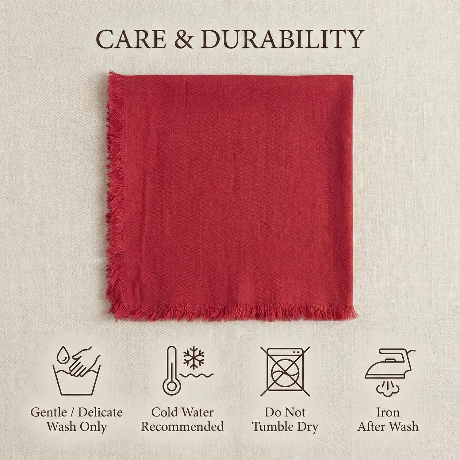 ACCENTHOME Red Cotton Linen Napkin Set of 12 18x18 inch Dinner Napkins | Cotton Linen Blend Napkins, Machine Wash On