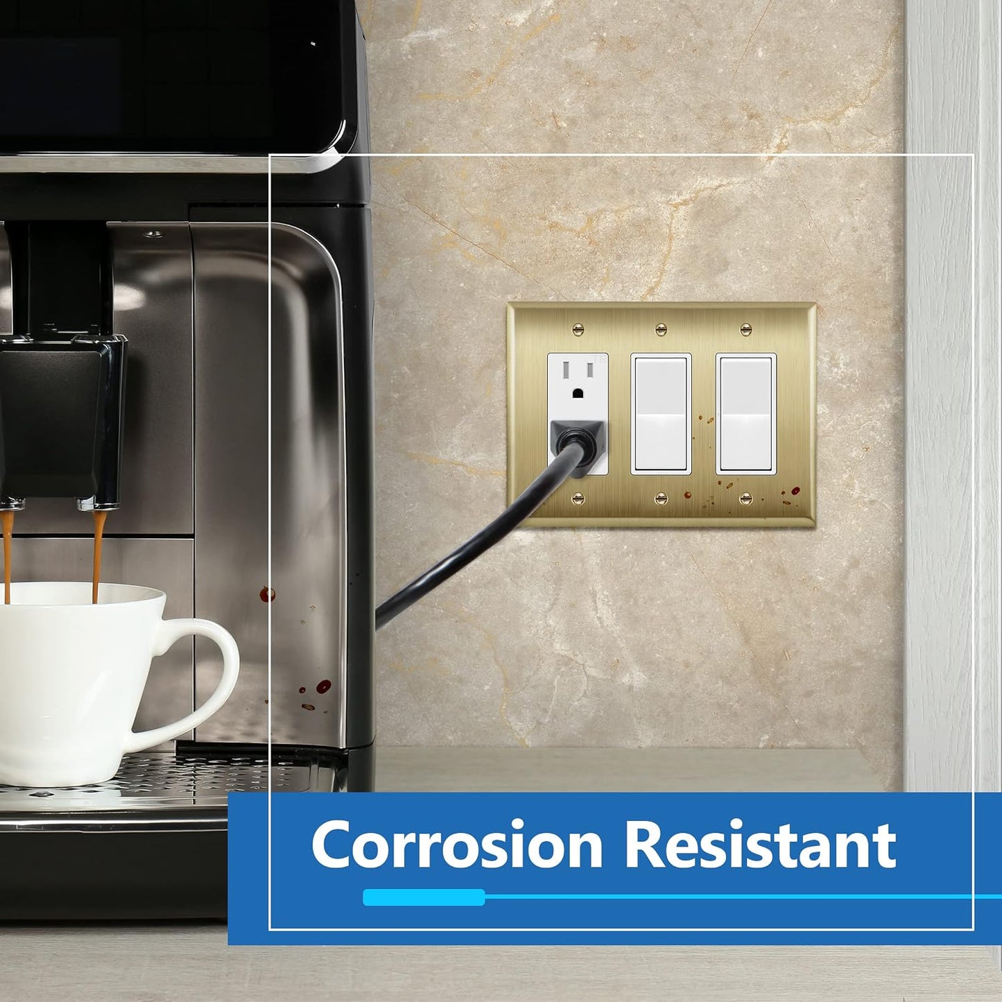LIDER Decorator Switch or Receptacle Metal Wall Plate, Mid-Size 3-Gang | Stainless Steel, Corrosion Resistant, Brushed