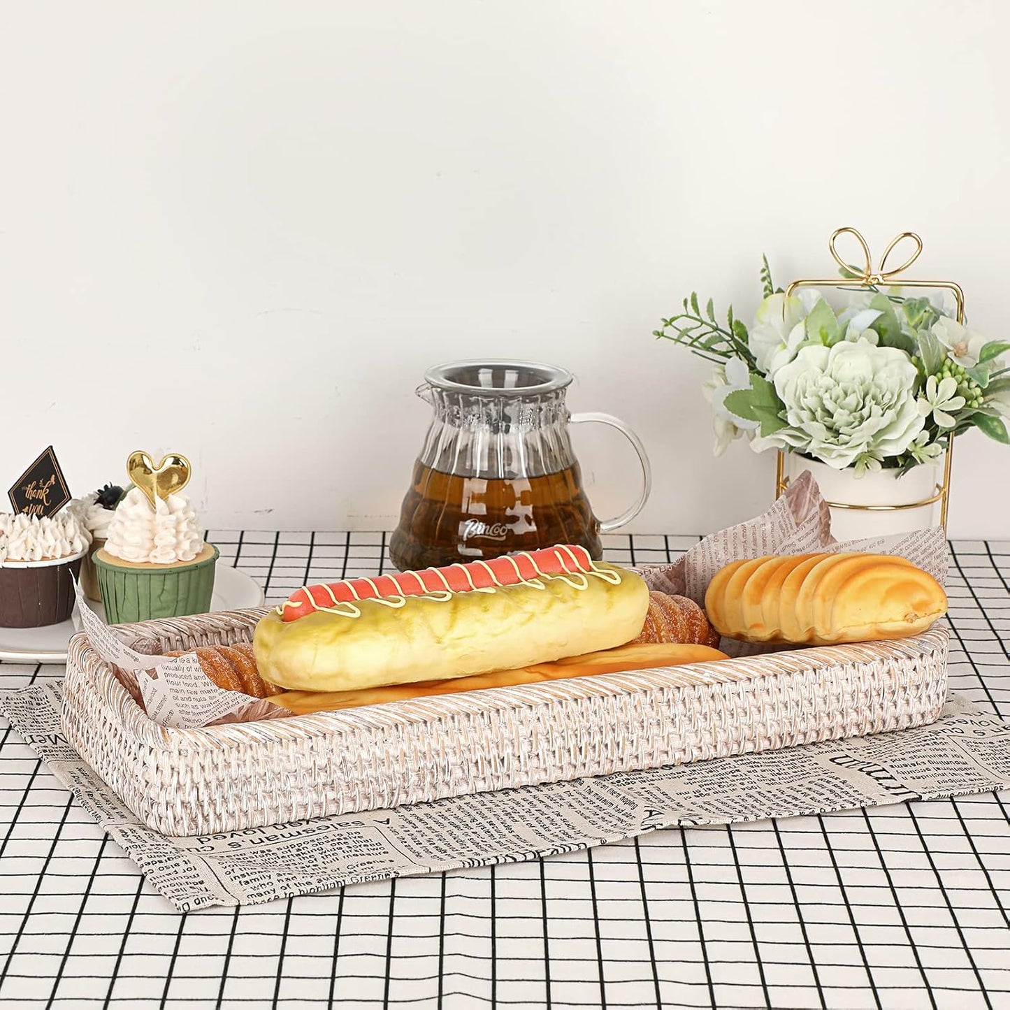 Rattan Bathroom Vanity Tray / White / 16 x 6.5 x 1.8
