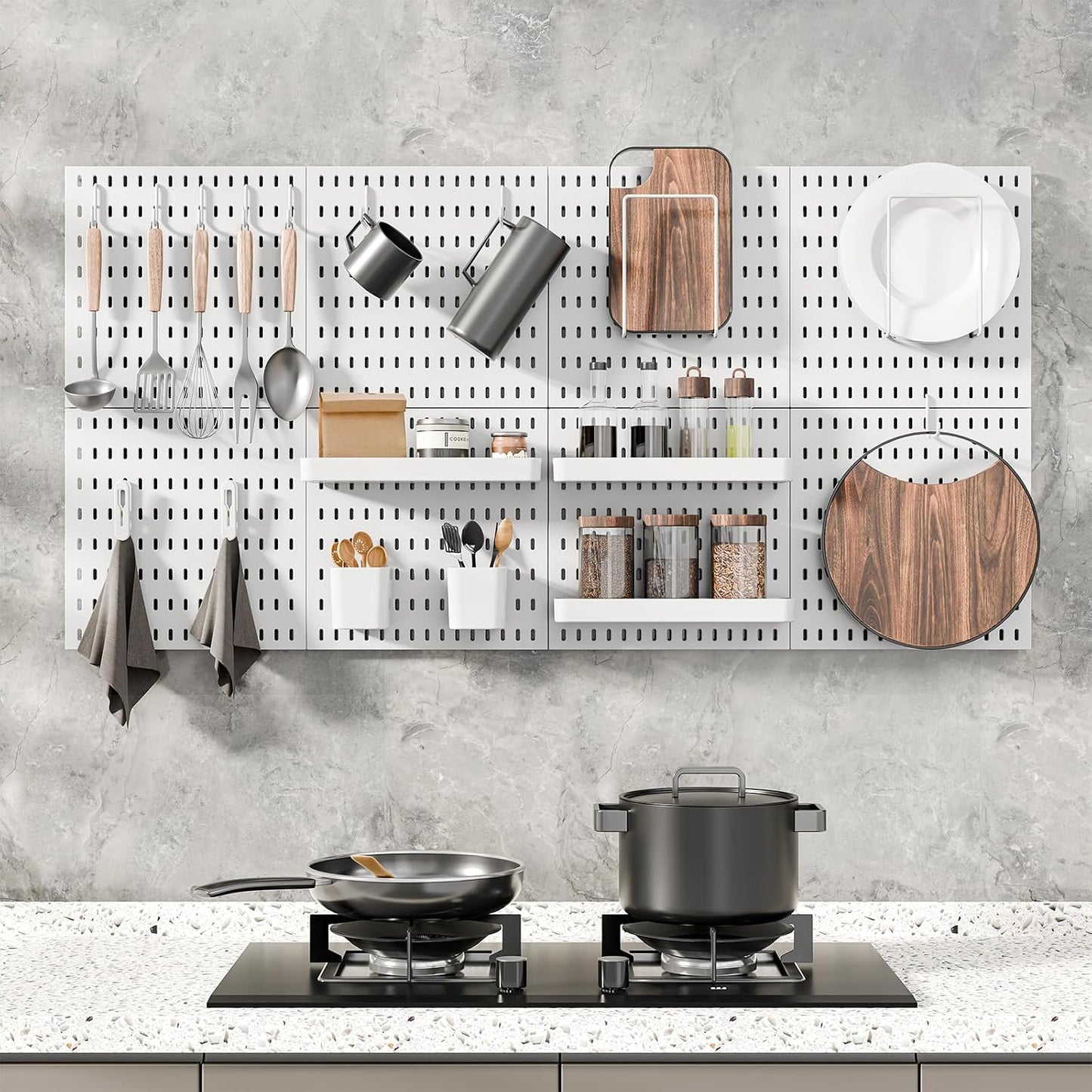 MULSAME Pegboard Combination Kit, 25.2" x 25.2" Wall Mounted Storage Set with 4 Pegboards & 20 Accessories Hanging, Peg